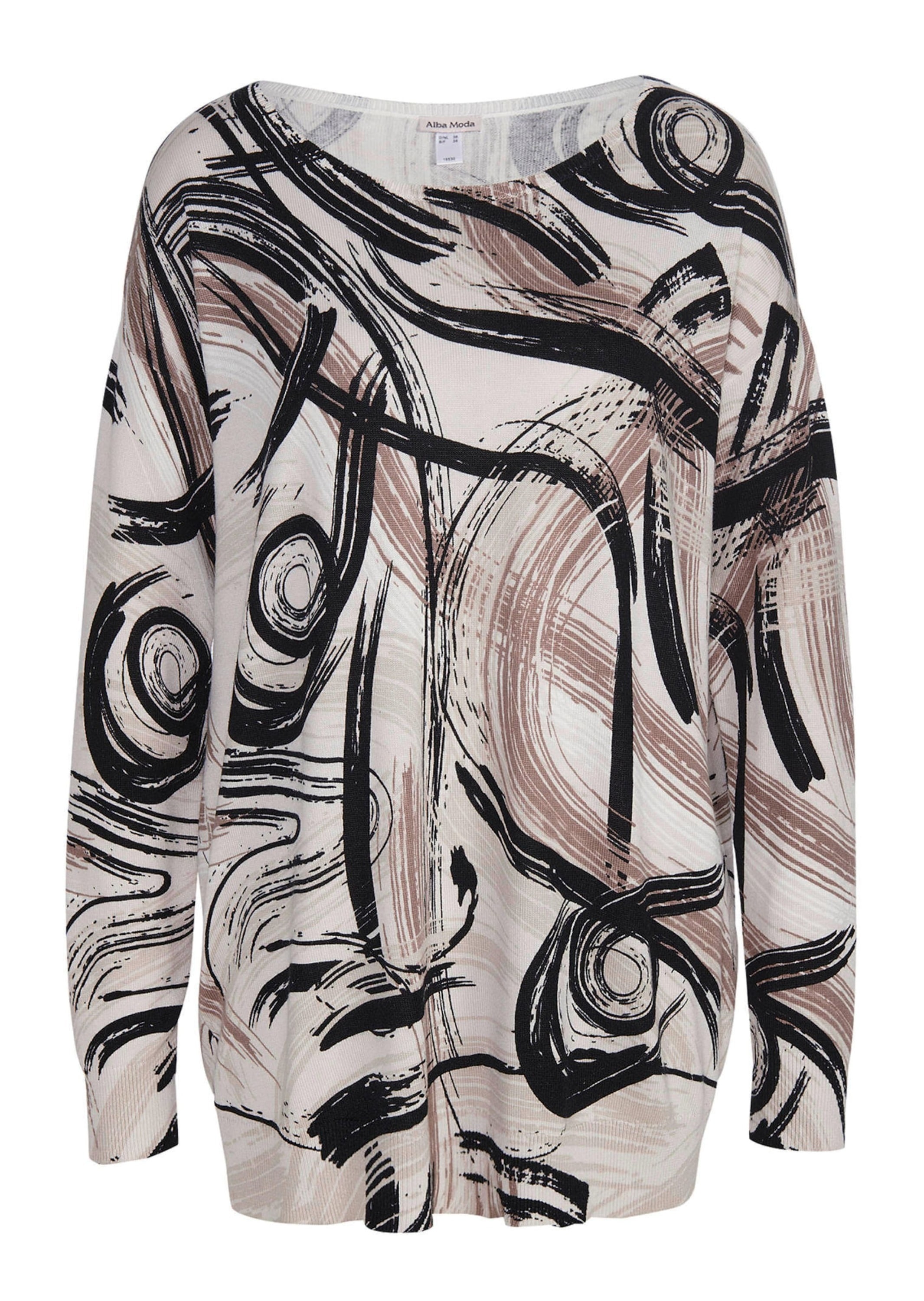 Longpullover ALBA MODA "Pullover Pullover", Damen, Gr. 38, schwarz (stein, taupe, schwarz), Obermaterial: 60% Viskose CV. 40% Baumwolle CO., Pullover Longpullover