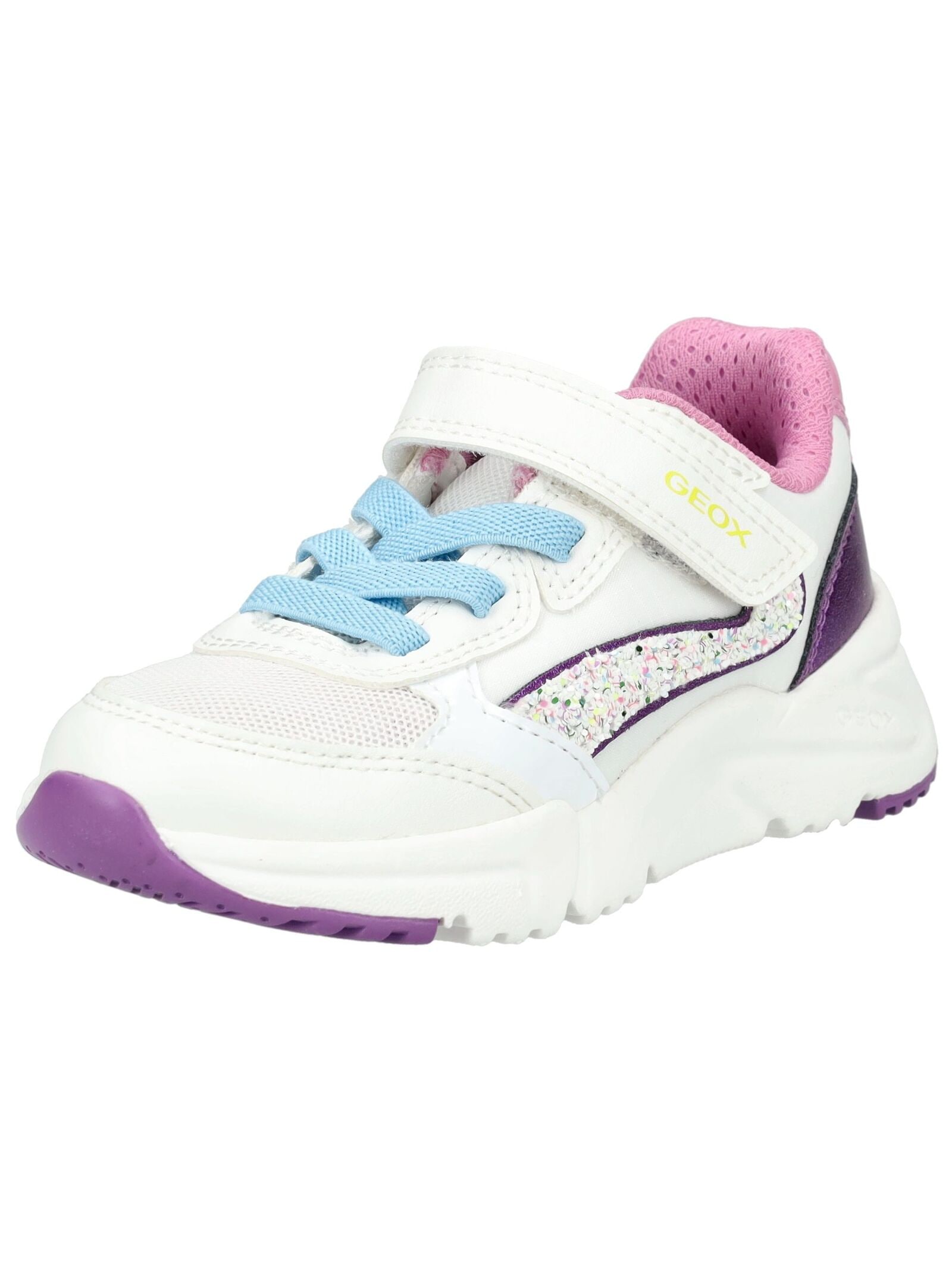 Sneaker GEOX "Geox Sneaker Lederimitat/Textil", Damen, Gr. 33, weiß, lila, Lederimitat, Textil, Schuhe Sneaker
