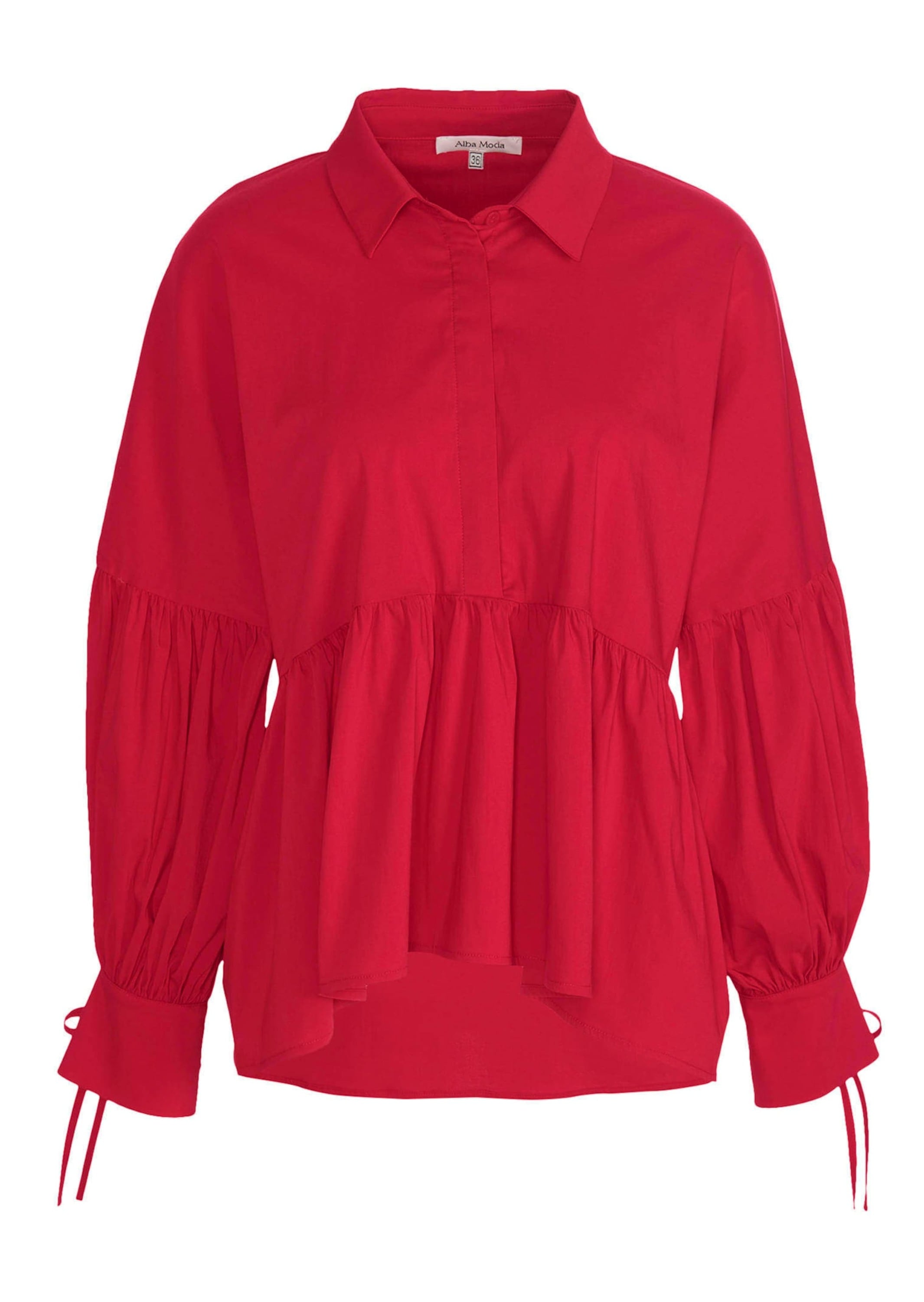 Hemdbluse ALBA MODA "Bluse Bluse", Damen, Gr. 44, rot, Obermaterial: 73% Baumwolle CO. 23% Polyamid PA. 4% Elasthan EL., Blusen Hemdbluse