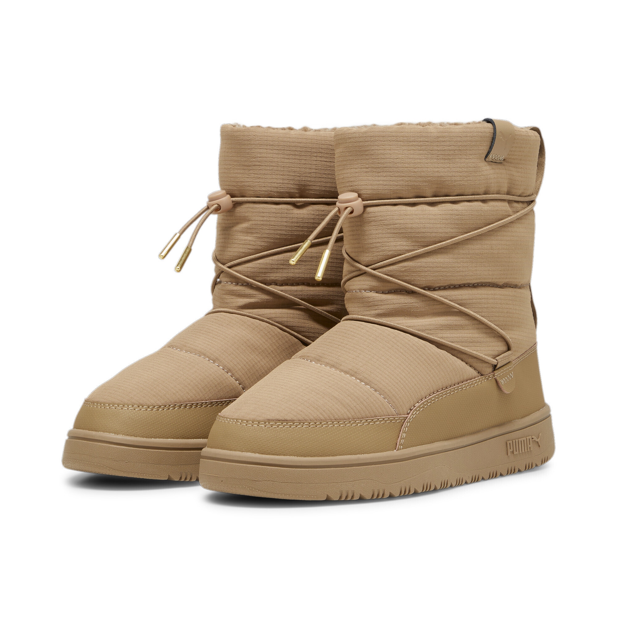 Sneaker PUMA "Snowbae Stiefel Damen", Damen, Gr. 37,5, beige (toasted chocolate chip beige braun), Obermaterial: Kuhleder, Synthetik, Textil; Futter: Textil; Innensohle: Textil; Laufsohle: Gummi, Schuhe Sneaker
