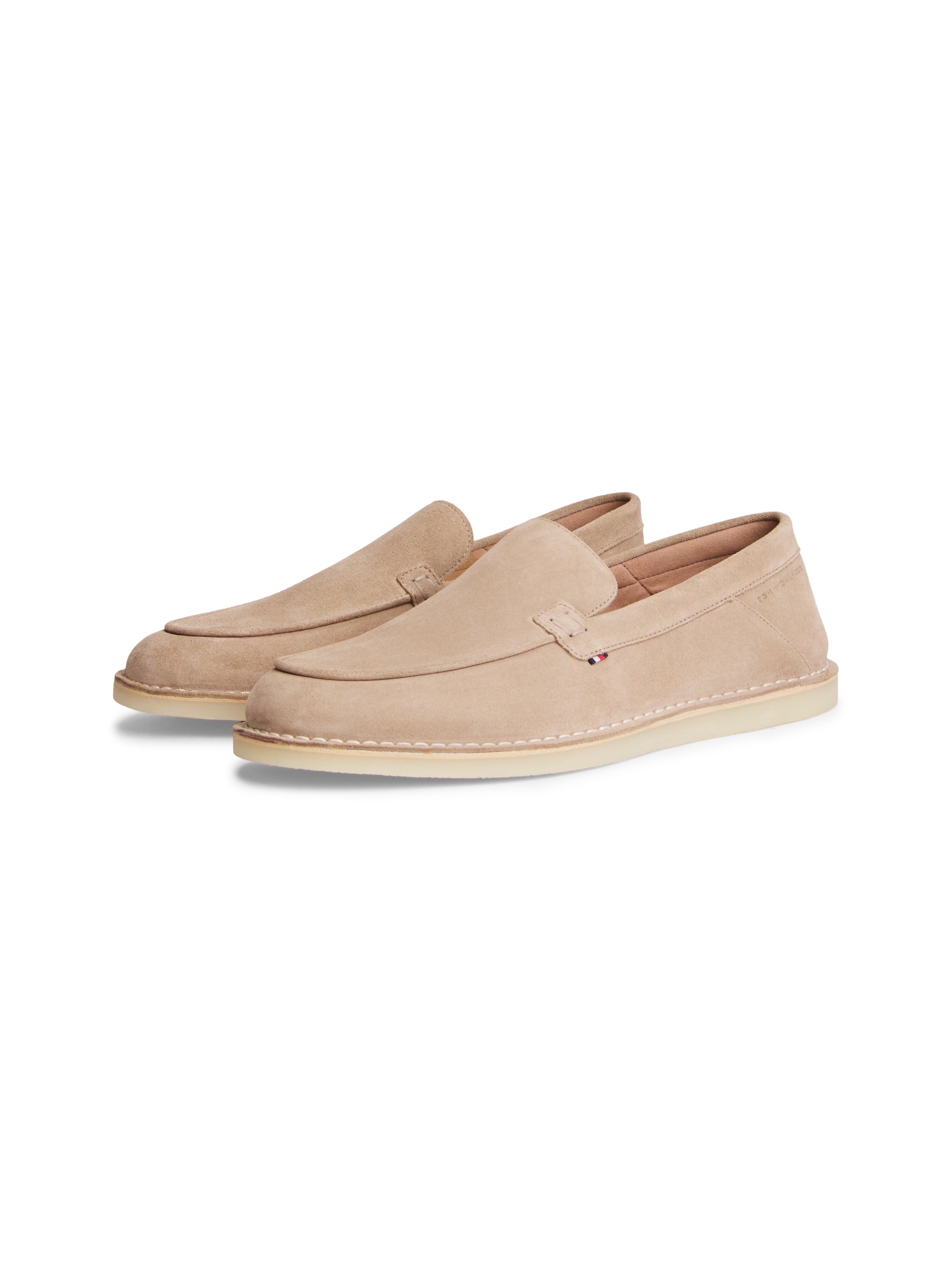 Loafer TOMMY HILFIGER "HILFIGER STITCHDOWN SUEDE LOAFER", Herren, Gr. 43, beige, Veloursleder, unifarben, Schuhe Loafer, Schlupfschuh, Slipper mit dezenter Rahmennaht