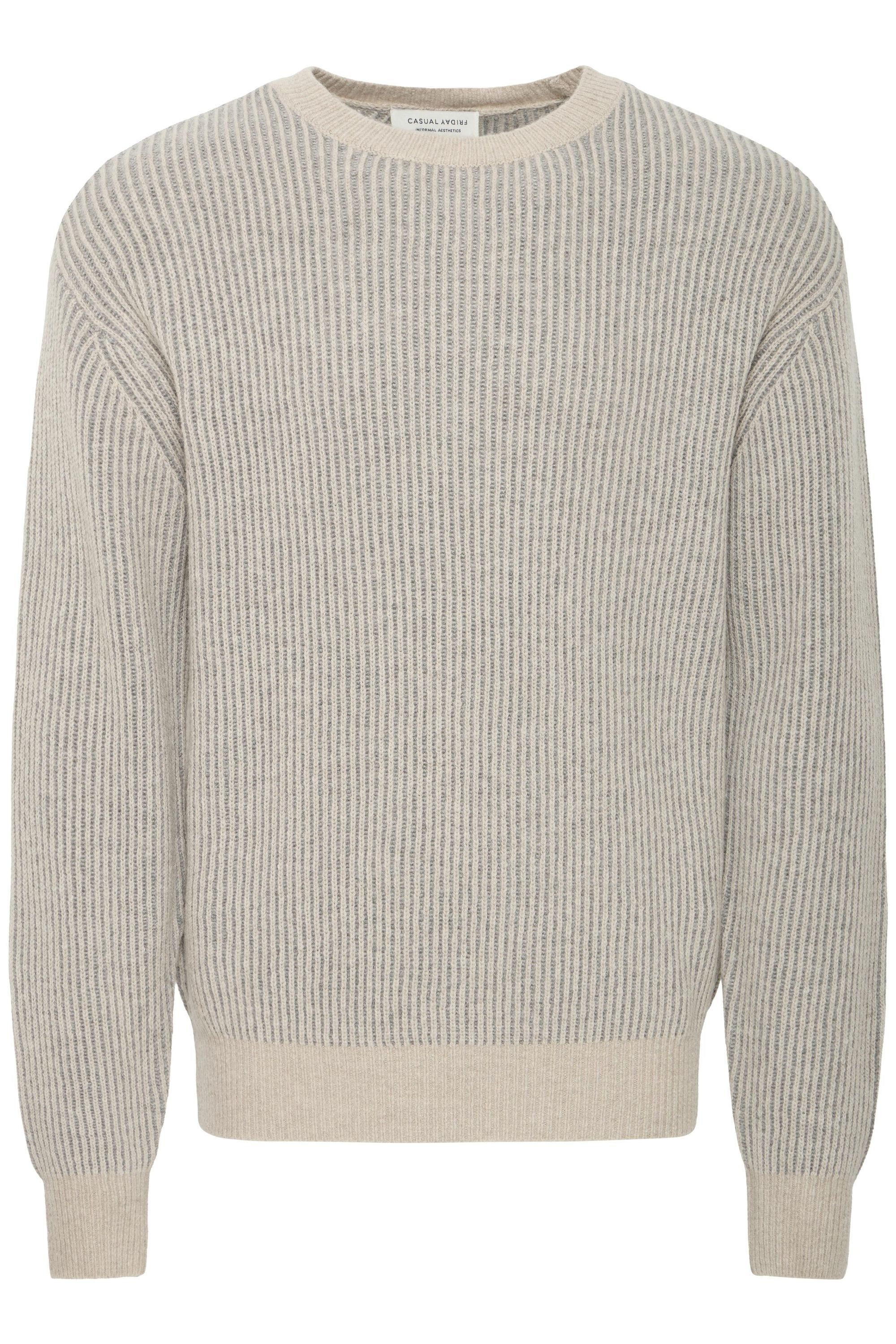 Strickfleece-Pullover CASUAL FRIDAY "Strickpullover CFFENIX", Herren, Gr. S, beige (silber lining), Obermaterial: 50% Wolle mw. 50% Polyamid PA., Pullover