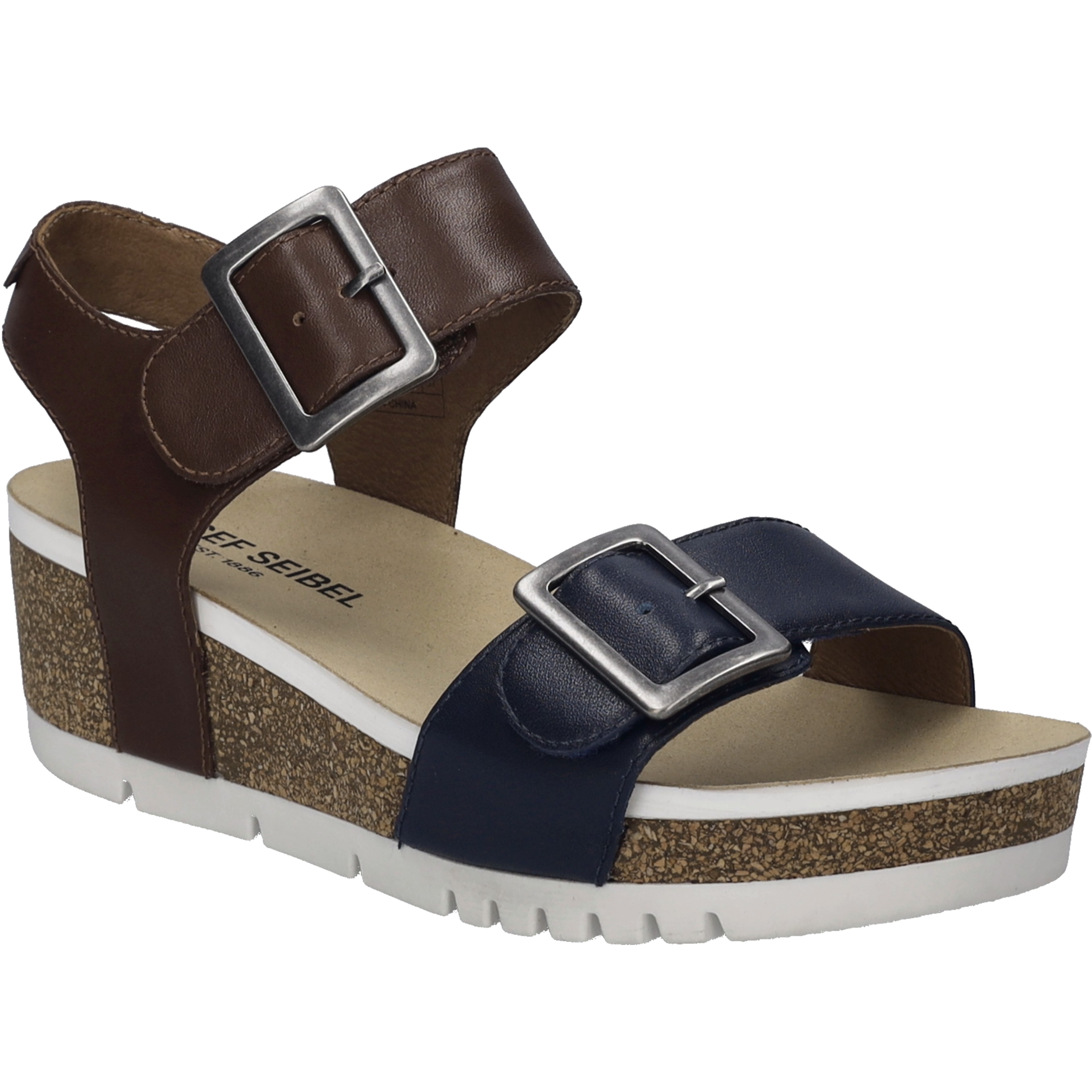 Sandale JOSEF SEIBEL "Quinn 02, ocean-camel", Damen, Gr. 39, blau (ocean, camel), Obermaterial: 100% Rindsleder Leather cow., Schuhe Sandale