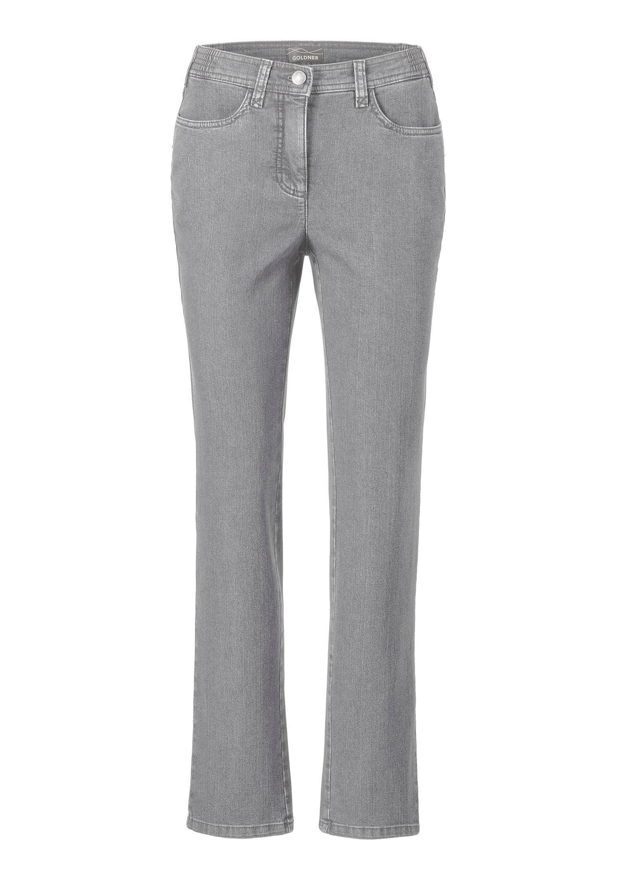 Regular-fit-Jeans GOLDNER "Kurzgröße Klassische Jeanshose ANNA", Damen, Gr. 24, K-Gr, grau (hellgrau), Obermaterial: 78% Baumwolle CO. 20% Polyester PES. 2% Elasthan EL., Jeans