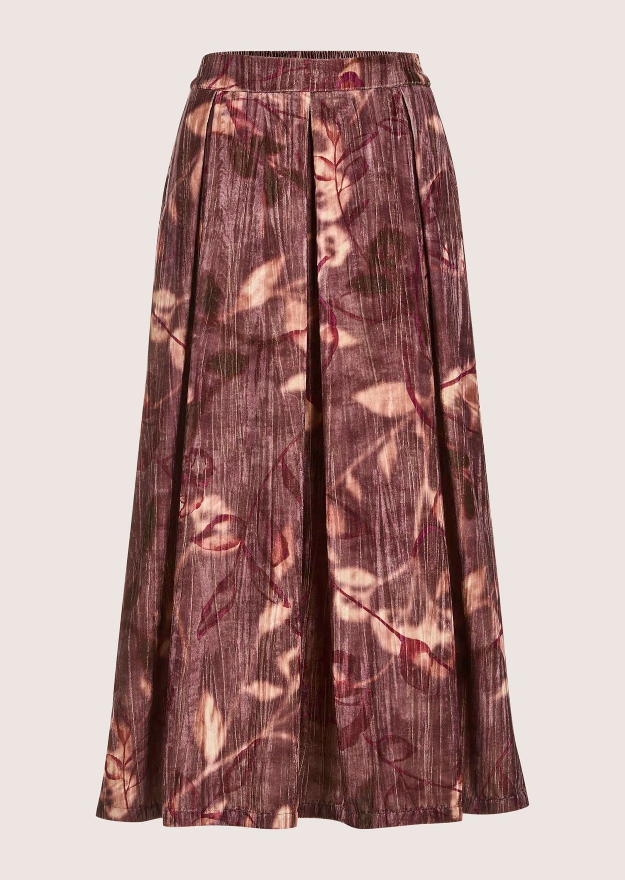 Midirock MADELEINE "Samtrock Eleganter Midirock mit floralem Design", Damen, Gr. 42, lila (brombeere, multicolor), Obermaterial: 100% Polyester PES., Modern, Röcke, Samtrock in Midilänge mit floralem Print