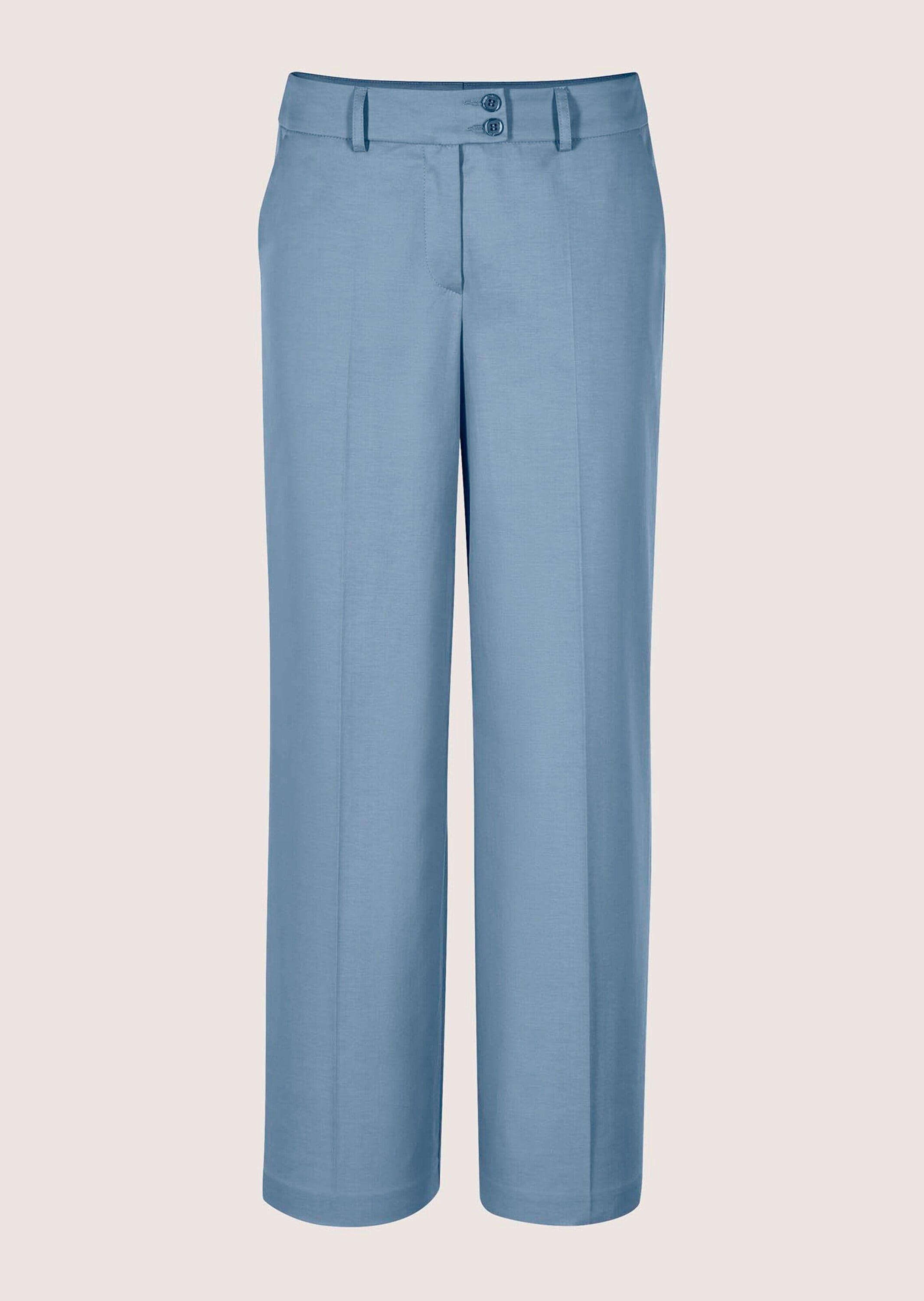 Culotte MADELEINE "Culotte Elegante 7/8-Hose mit Bügelfalten", Damen, Gr. 19, K-Gr, blau (rauchblau), Obermaterial: 52% Polyester PES. 45% Baumwolle CO. 3% Elasthan EL., Hosen Culotte