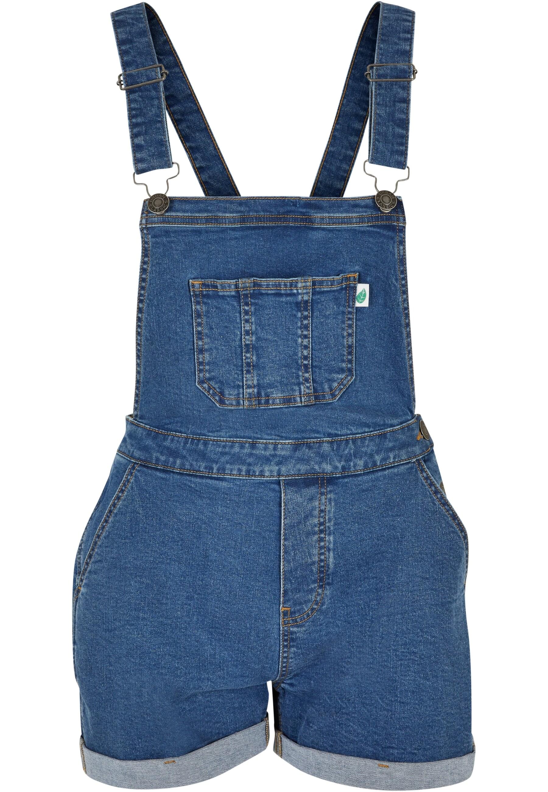 Jumpsuit URBAN CLASSICS "Urban Classics Damen Ladies Organic Short Dungaree", Damen, Gr. XXL, US-Größen, clearblau washed, 50% Baumwolle (Bio), 48% Baumwolle, 2% Elasthan, unifarben, ohne Ausschnitt, Overalls Jumpsuit