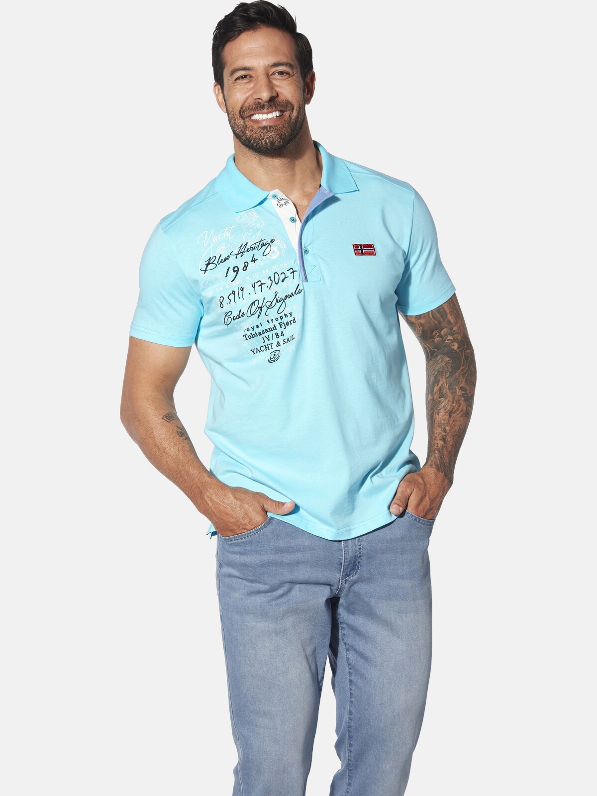 Poloshirt JAN VANDERSTORM "Poloshirt JANO", Herren, Gr. 6XL, blau (türkis), Obermaterial: 100% Baumwolle CO., comfort fit normal, ohne Ausschnitt, Shirts