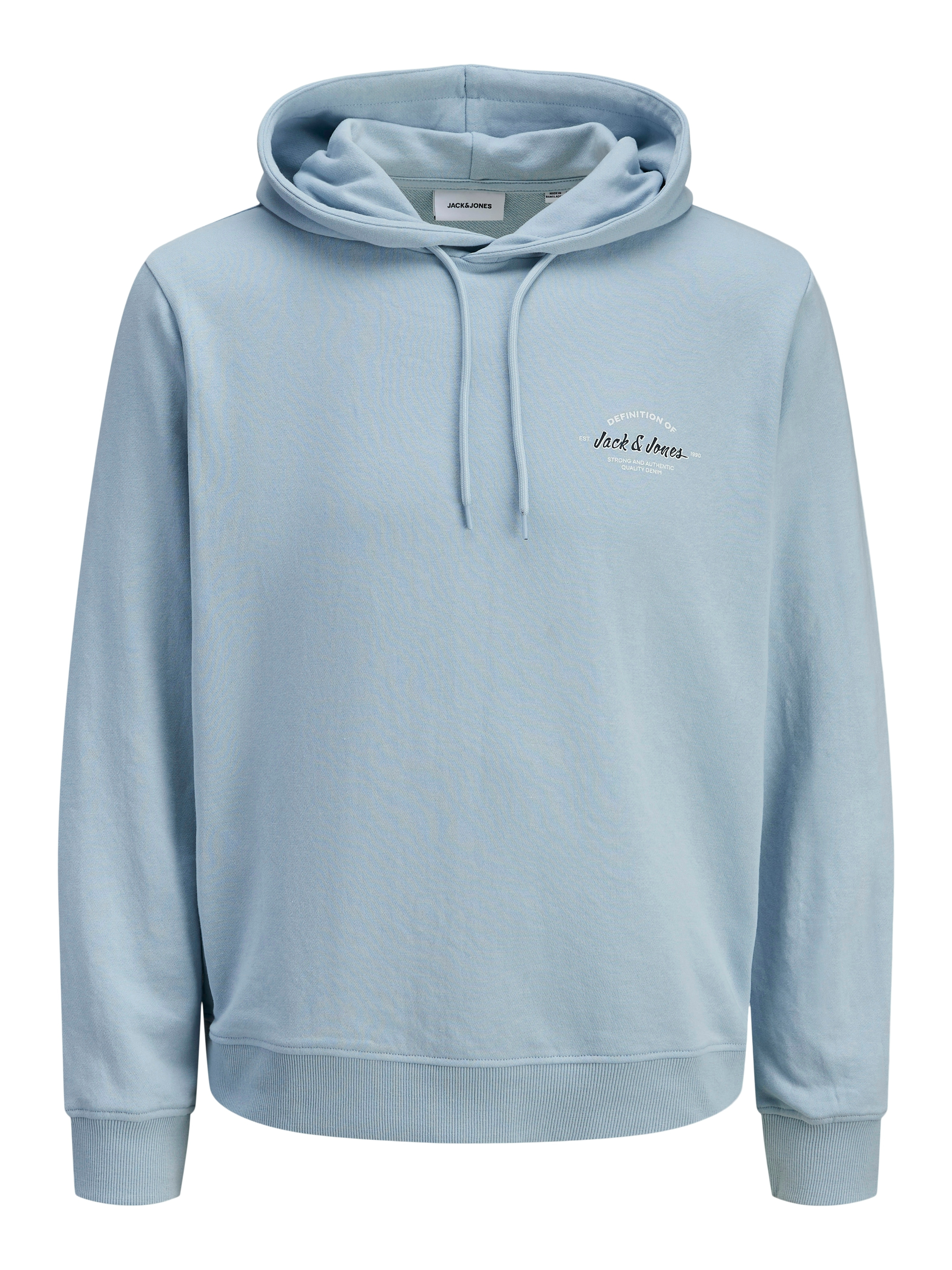 Kapuzensweatshirt JACK & JONES "JJBRANDON SWEAT HOOD", Herren, Gr. XS, celestial blau, angeraute Sweatware, Obermaterial: 65% Polyester, 35% Baumwolle, unifarben, regular fit, Rippbündchen, Sweatshirts