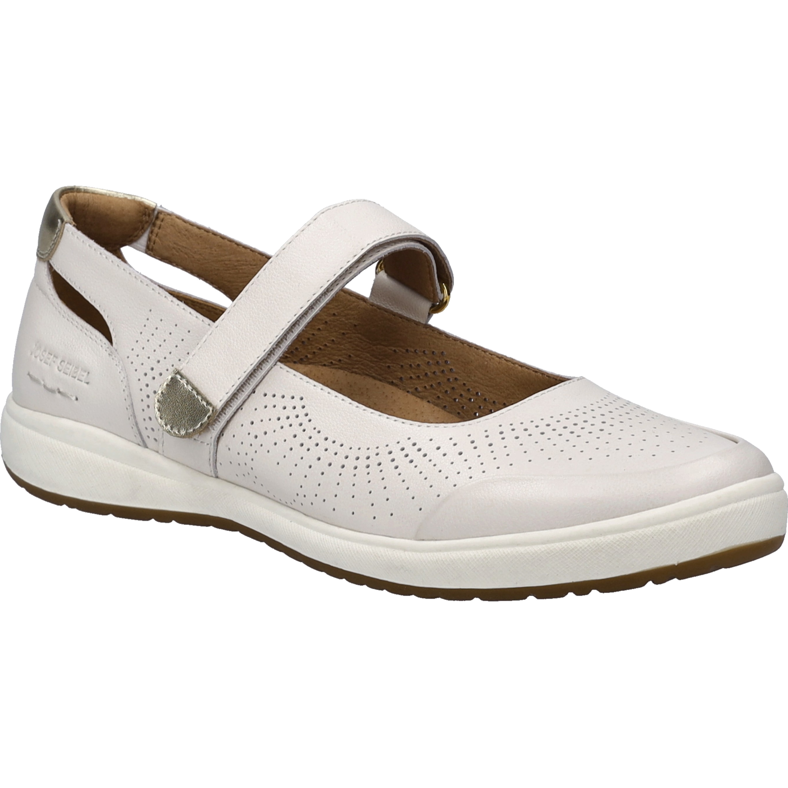 Slipper JOSEF SEIBEL "Caren 68, weiss-gold", Damen, Gr. 40, weiß (weiß, gold), Obermaterial: 100% Rindsleder Leather cow., Schuhe Slipper