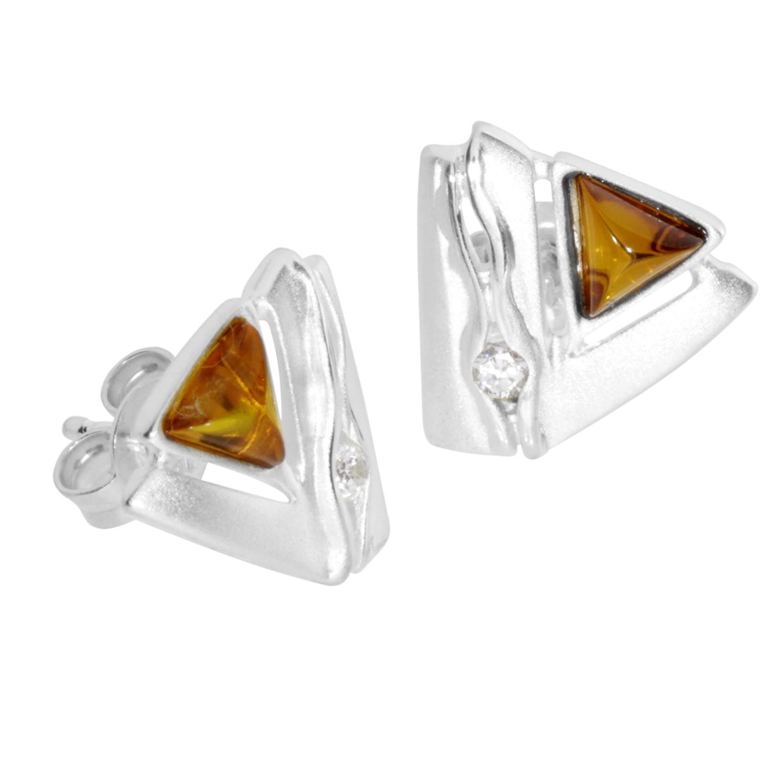 Paar Ohrstecker OSTSEE-SCHMUCK "- Benita - Silber 925/000 - Bernstein/Zirkonia" Gr. 12, silber (silber 925, silberfarben, weiß), Ohrringe, Damen, Silber 925 (Sterlingsilber)