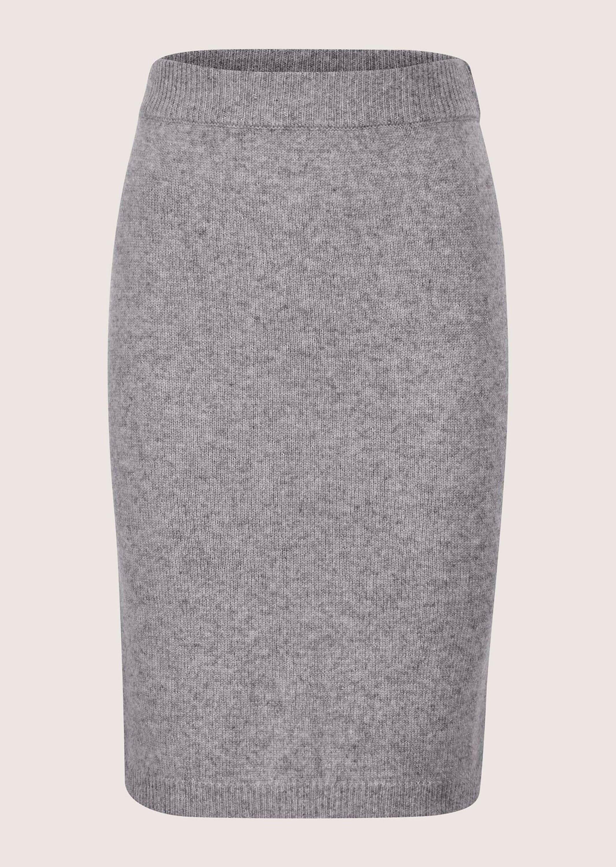 Sommerrock MADELEINE "Strickrock Eleganter Rock mit Kaschmir", Damen, Gr. 44, silber (graphit, silberfarben, melange), Obermaterial: 88% Wolle mw. 10% Kaschmir WS. 1% metallisierte Fasern MTF. 1% Polyamid PA., Modern, Röcke, knieumspielend