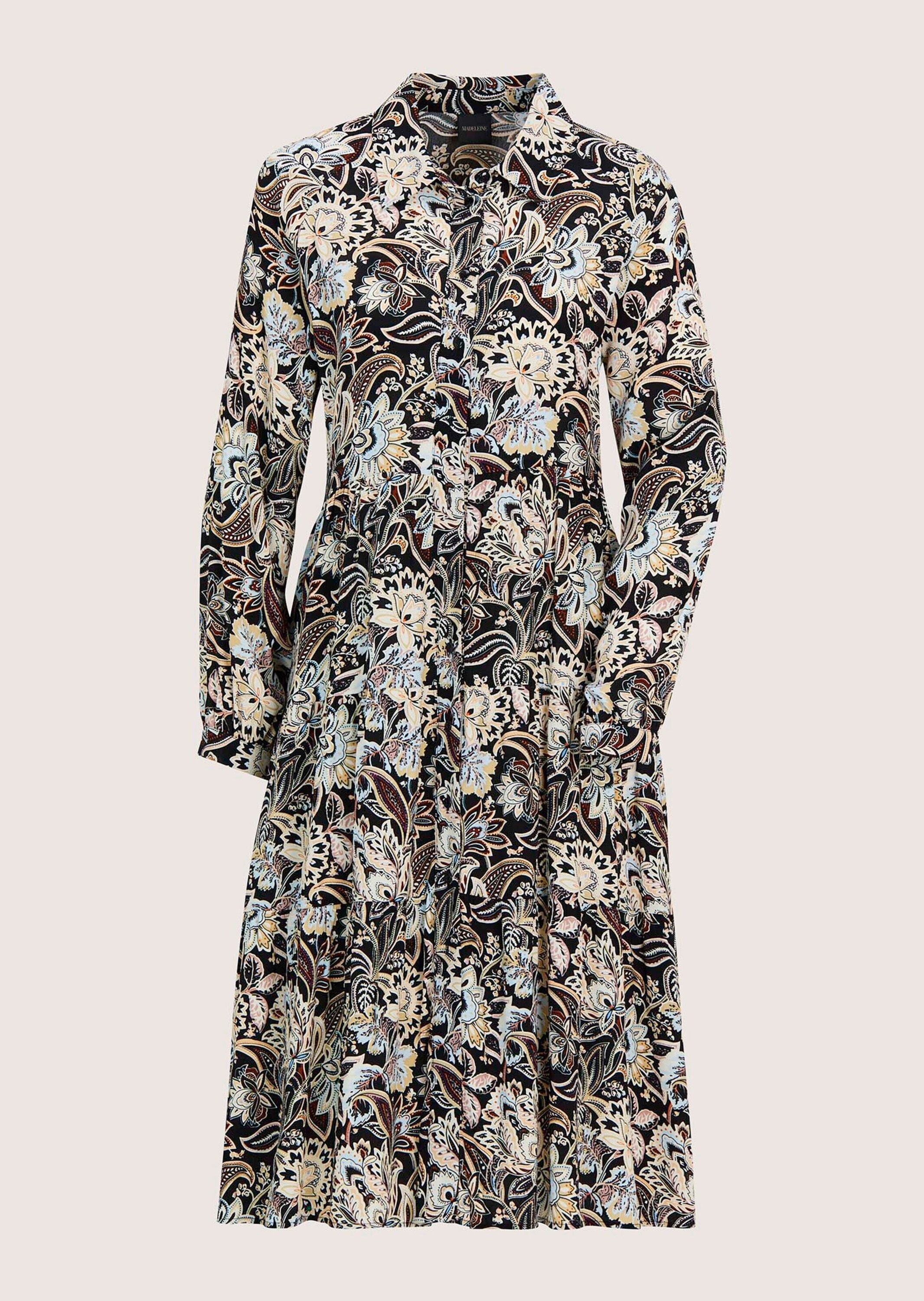 Sommerkleid MADELEINE "Kleid Kleid", Damen, Gr. 34, N-Gr, beige (beige, schwarz, multicolor), Obermaterial: 100% Viskose CV., Kleider Sommerkleid