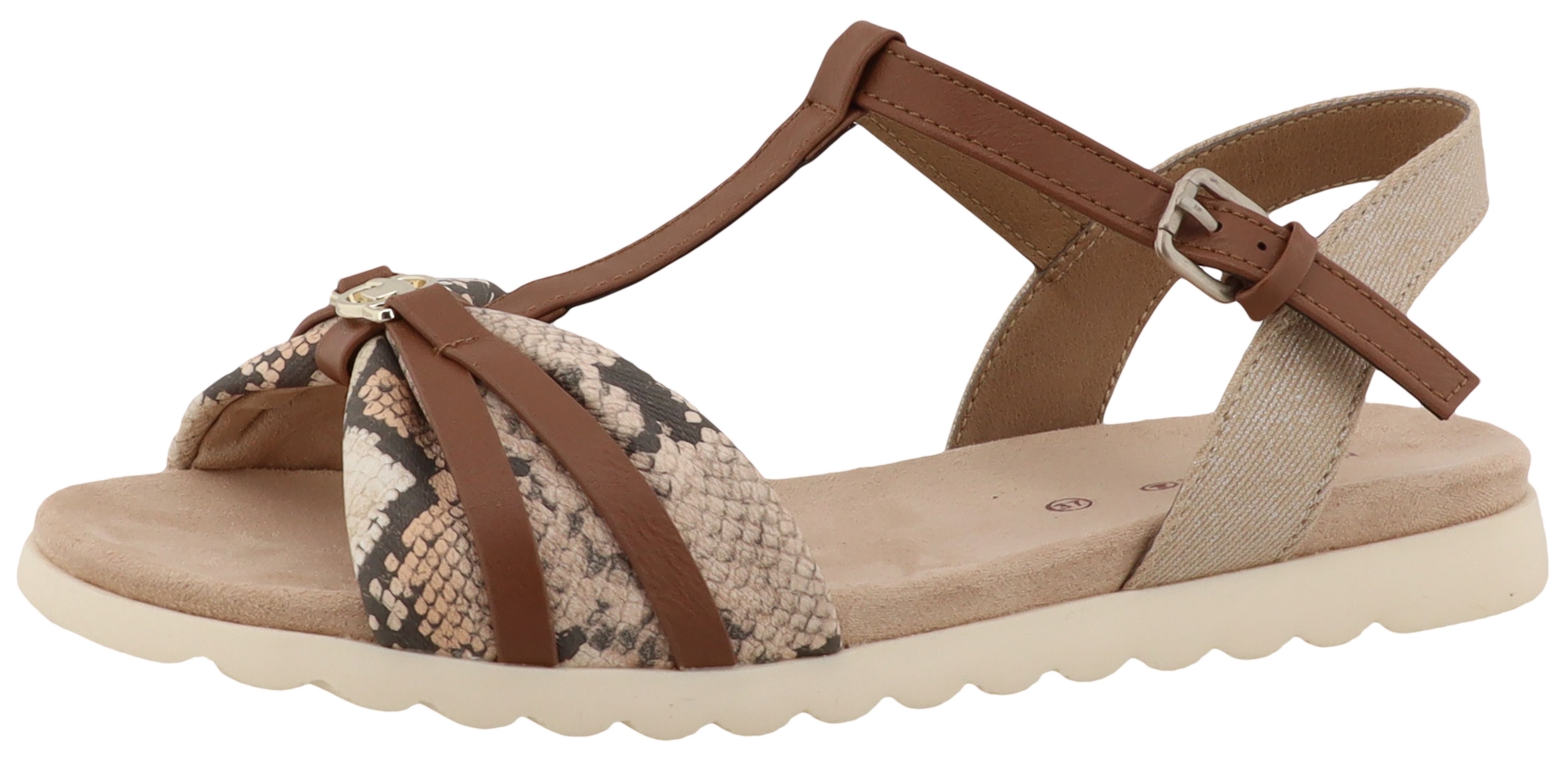 Riemchensandale TOM TAILOR "Mandy", Damen, Gr. 41, beige, braun, Lederimitat, Textil, Schuhe Riemchensandale, Platau, Sandalette, Sommerschuh mit Kontrastbesatz in Snake-Optik