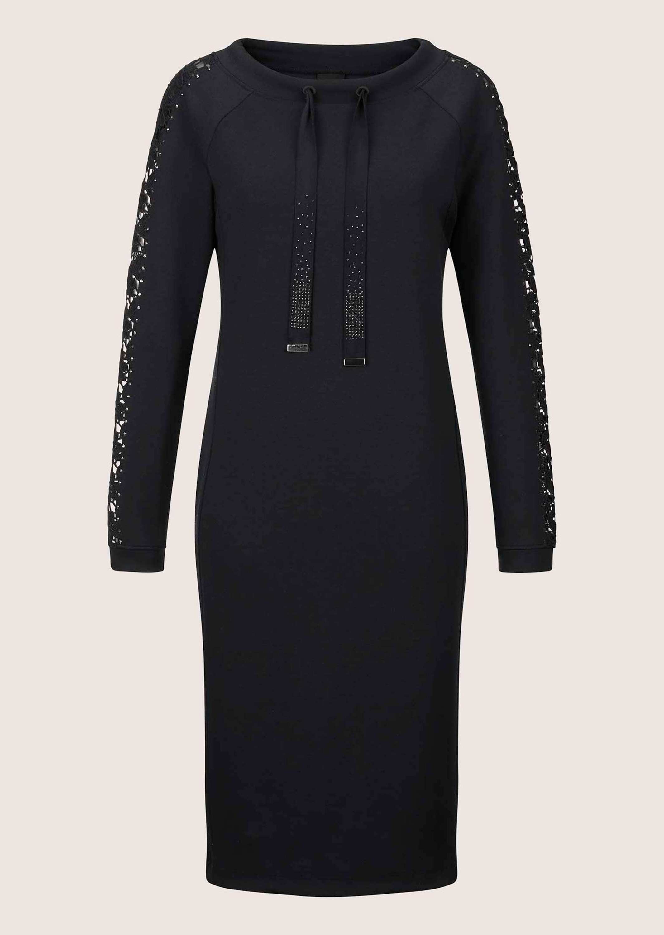 Sommerkleid MADELEINE "Jerseykleid Stretch-Kleid mit Spitze und Strass", Damen, Gr. 38, N-Gr, schwarz, Obermaterial: 55% Polyester PES. 38% Viskose CV. 7% Elasthan EL., Modern, normal, U-Boot-Ausschnitt, Kleider Sommerkleid, Jerseykleid mit Spitze...