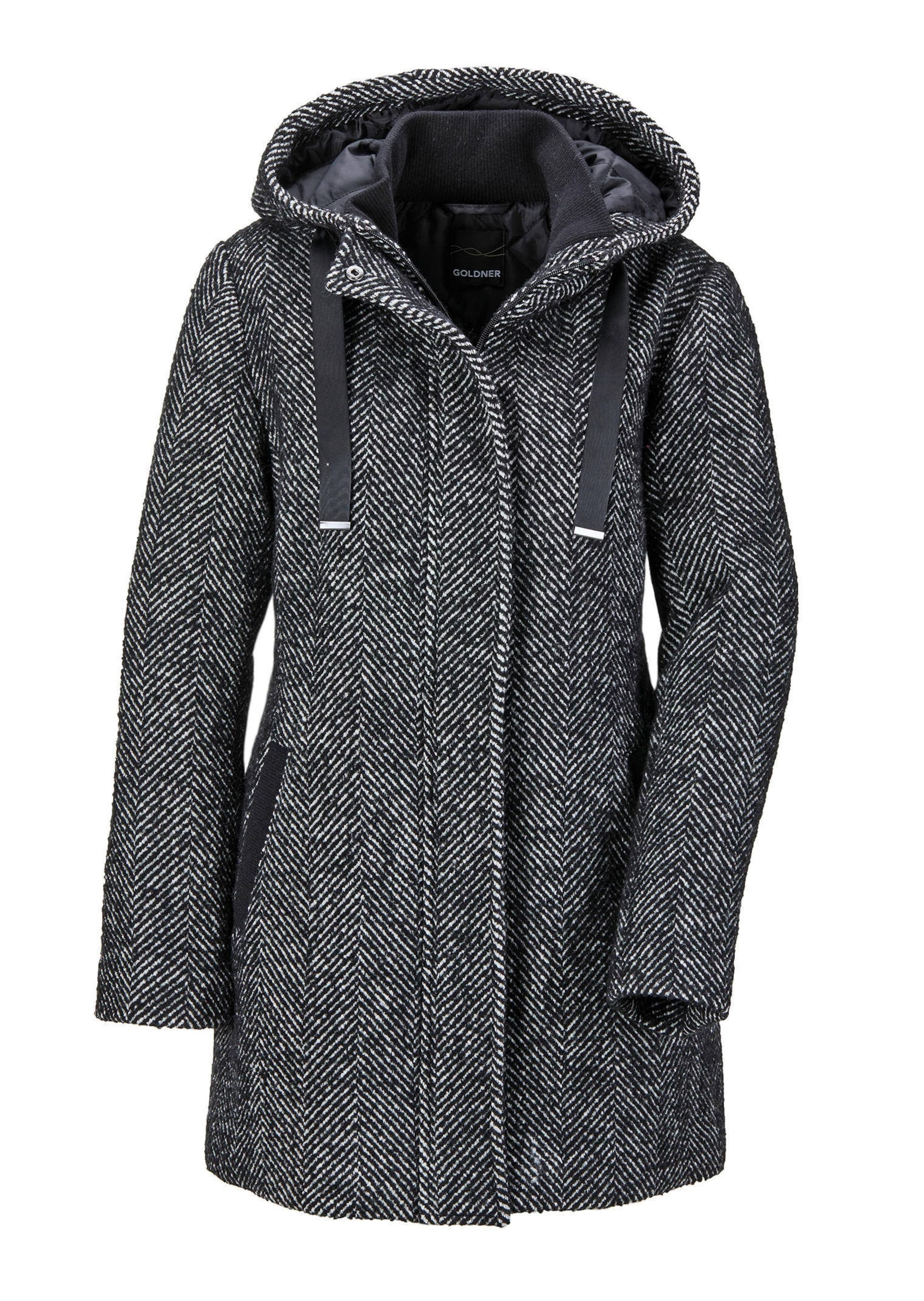 Langmantel GOLDNER "Kurzgröße Wollmantel mit Fischgräten-Muster", Damen, Gr. 21, schwarz-weiß (schwarz, weiß), Obermaterial: 50% Polyester PES. 50% Wolle WO., Sonstiges, Mäntel, Mit Strickbündchen am Kragen Image