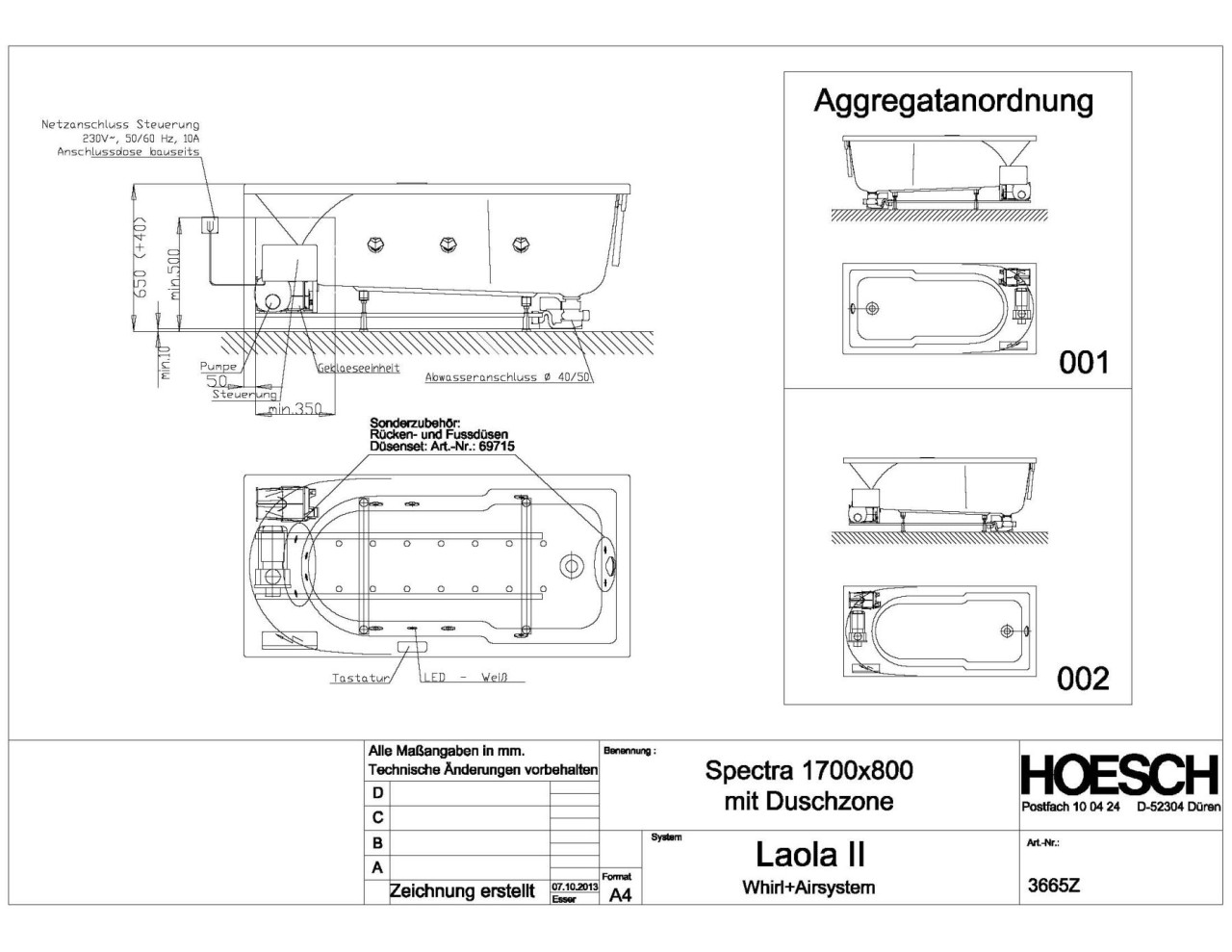 Hoesch Whirlwanne Spectra Rechteck 1700x800 3665Z.010305002 Image