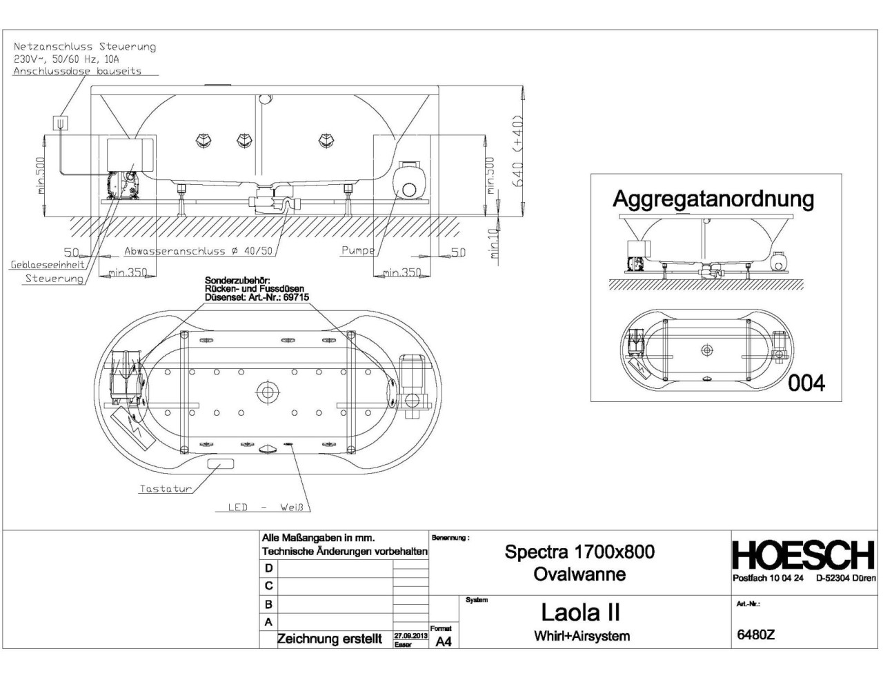 Hoesch Whirlwanne Spectra 6480 & Laola II Whirl+Air, 6480Z.010305004 Image