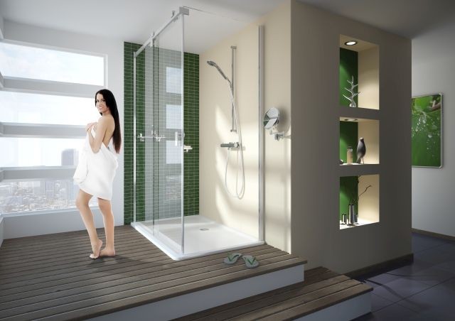 Hoesch Duschabtrennung Muna 1300x900 li. Eckversion, Everclean, Haltestange eloxal silber, 9228613.1 9228613.101401 Image