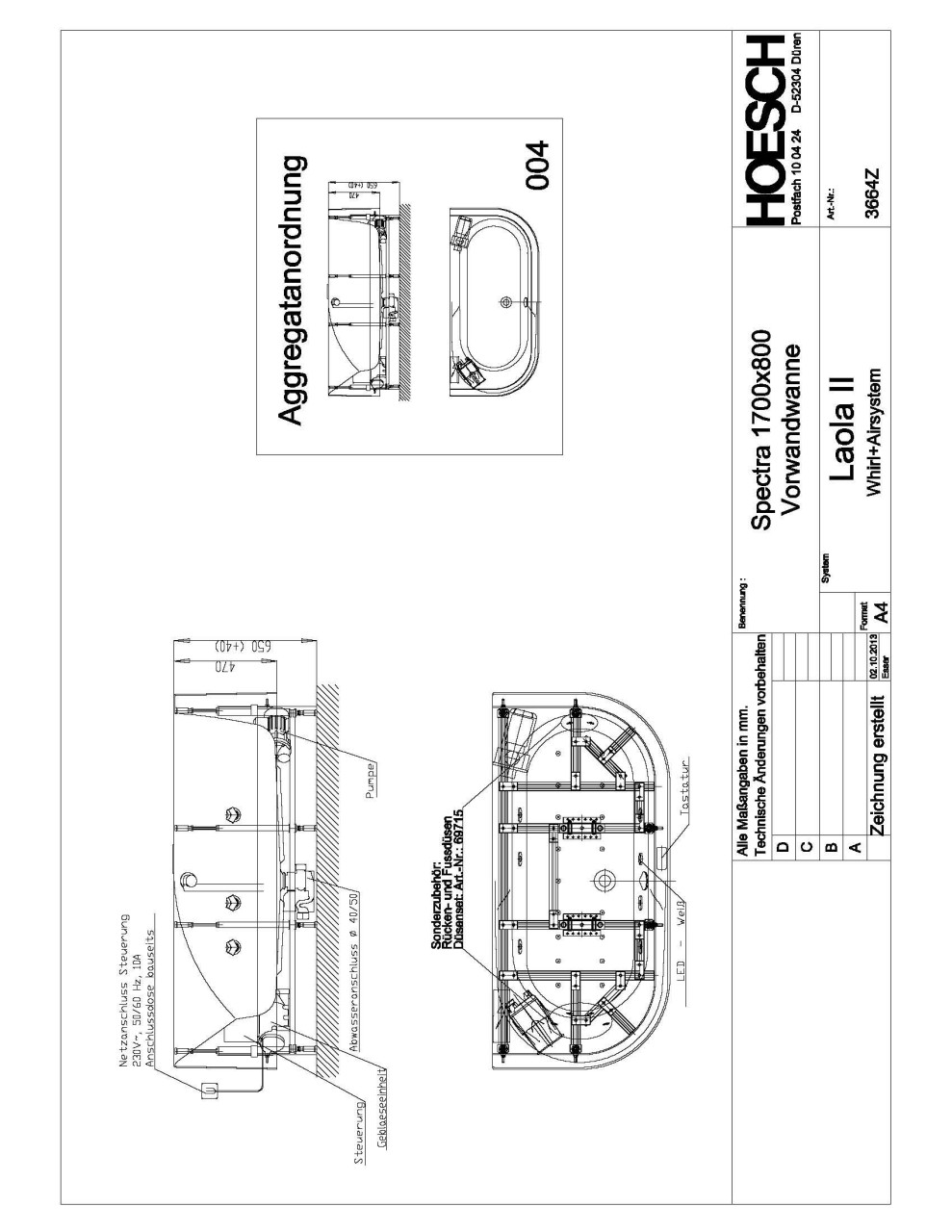 Hoesch Whirlwanne Spectra 3664 & Laola II Whirl+Air, 3664Z.010305004 Image