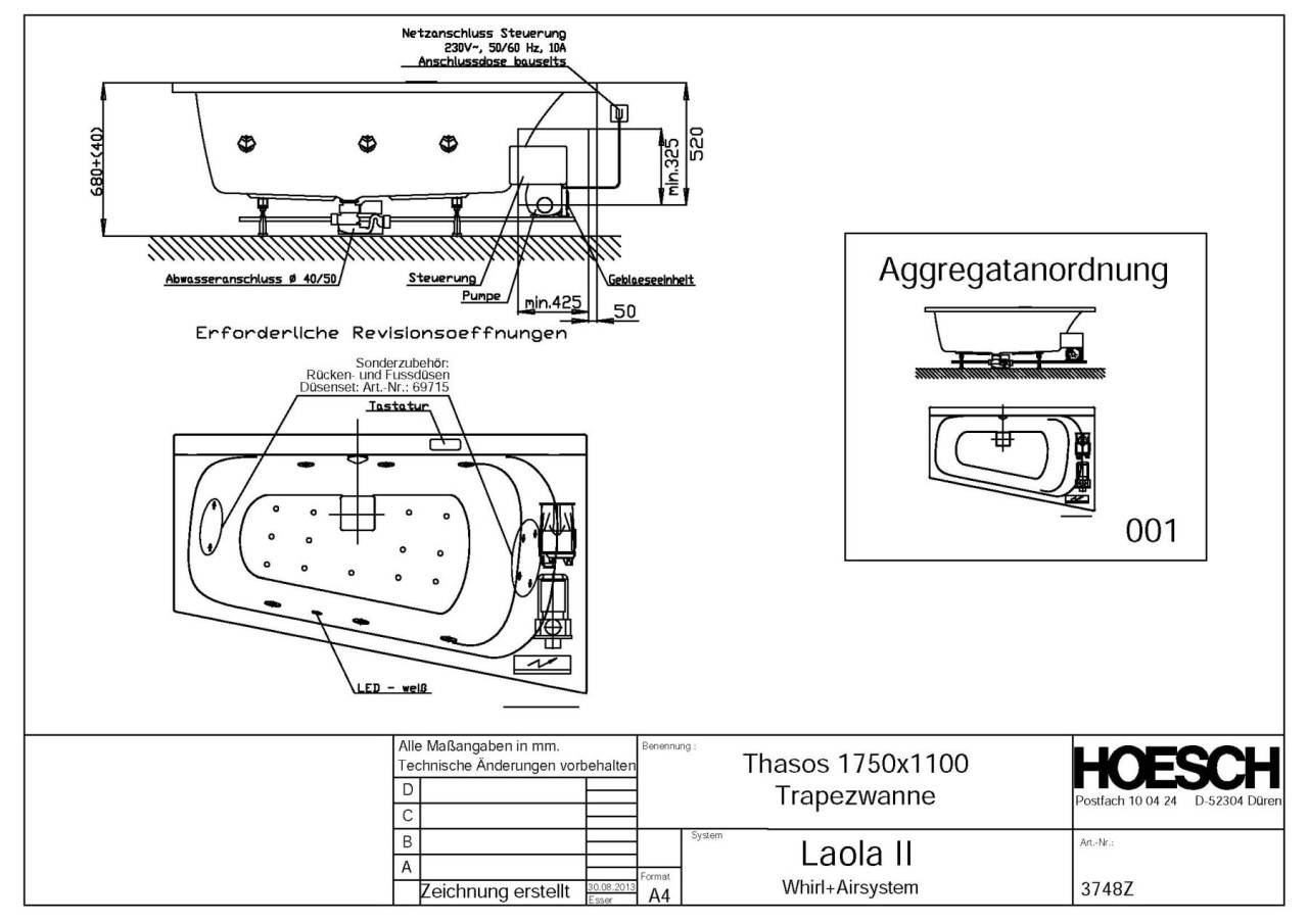 Hoesch Whirlwanne Thasos 3748 & Laola II Whirl+Air, 3748Z.010305001 Image
