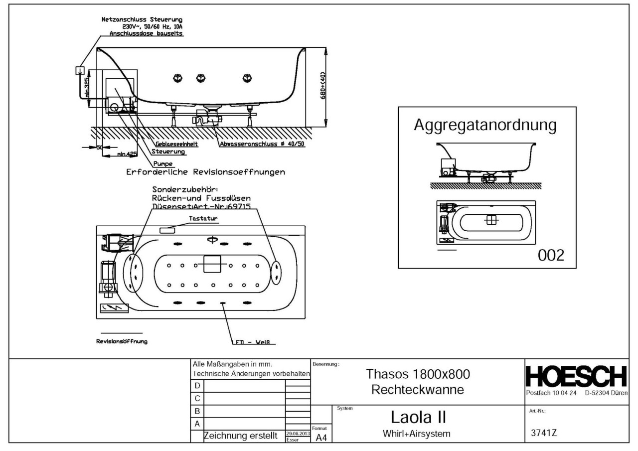 Hoesch Whirlwanne Thasos 3741 & Laola II Whirl+Air, 3741Z.010305002 Image