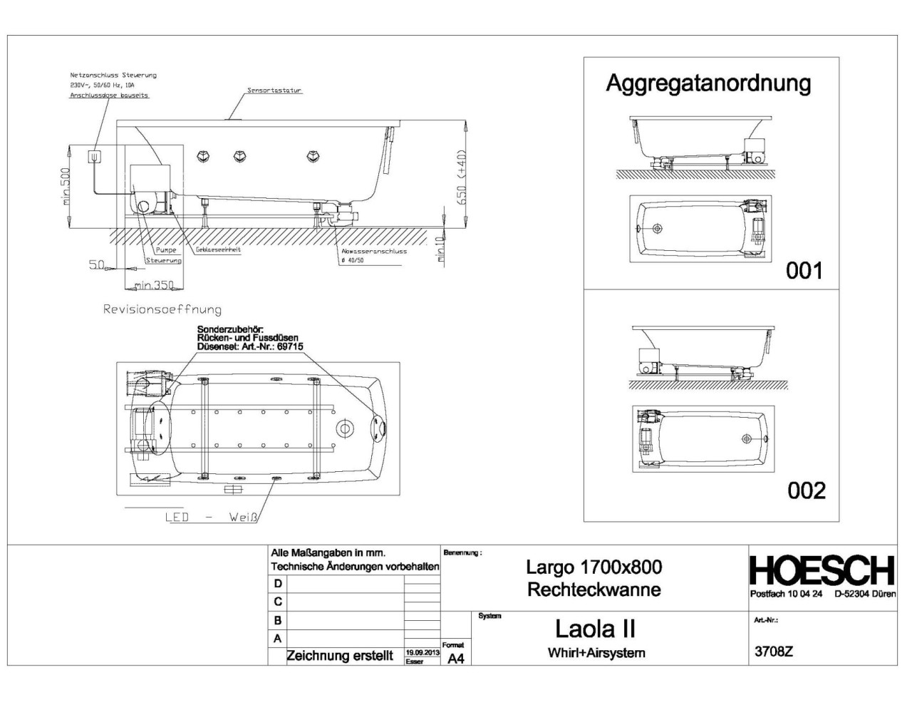 Hoesch Whirlwanne Largo 3708 & Laola II Whirl+Air, 3708Z.010305002 Image