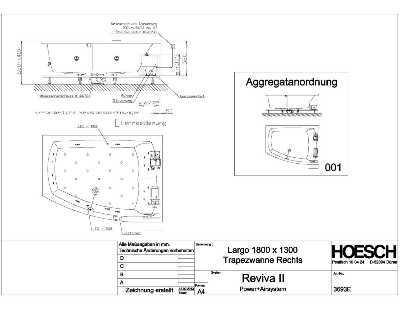 Hoesch Whirlwanne Largo 3693 & Reviva II Power+Air, 3693E.010305001 Image