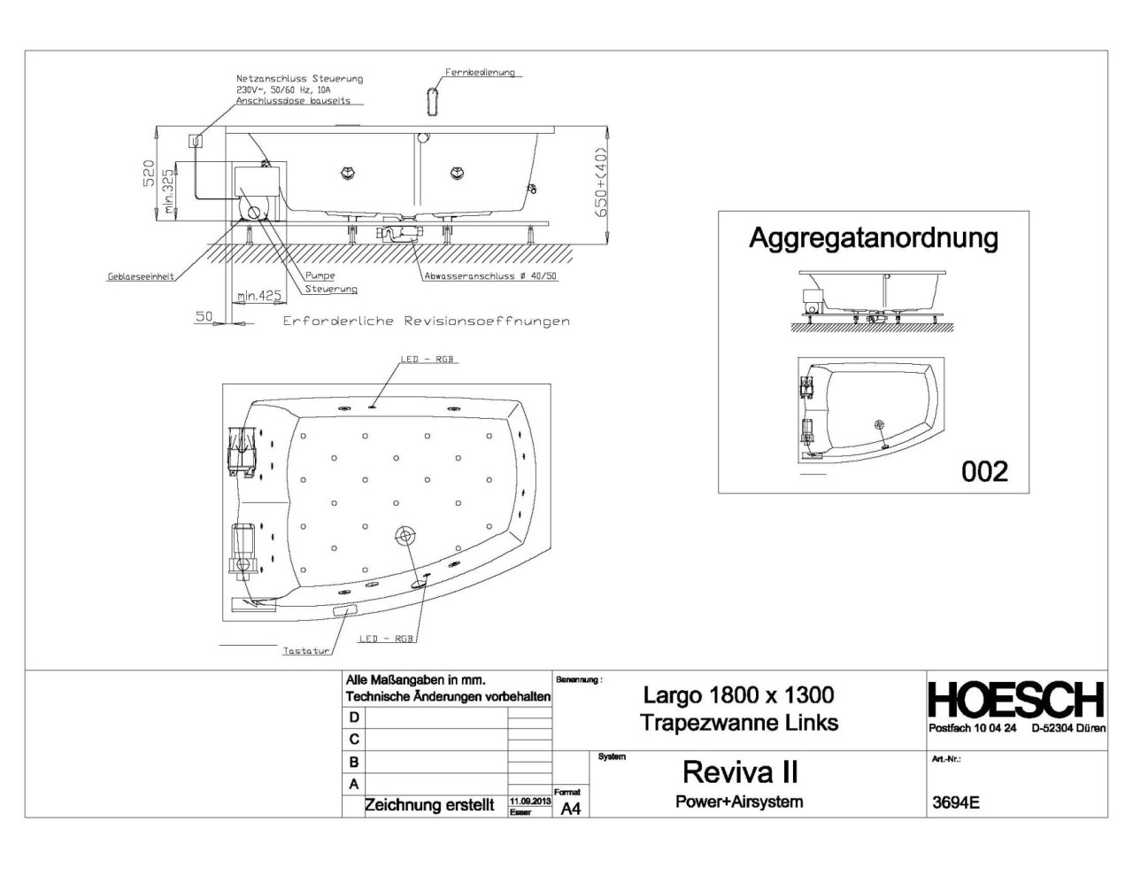 Hoesch Whirlwanne Largo 3694 & Reviva II Power+Air, 3694E.010305002 Image