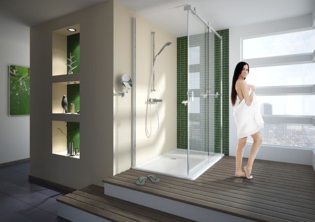 Hoesch Duschabtrennung Muna 1300x900 re. Eckversion, Everclean, Haltestange eloxal silber, 9228713.1 9228713.101401 Image