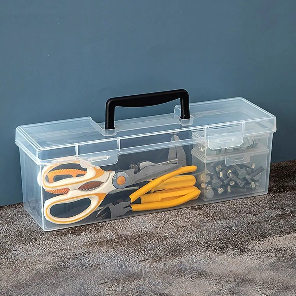 Boîte à outils en plastique Portable, organisateur d'outils, boîte de rangement d'outils transparente, boîte à outils domestique, boîte de pièces