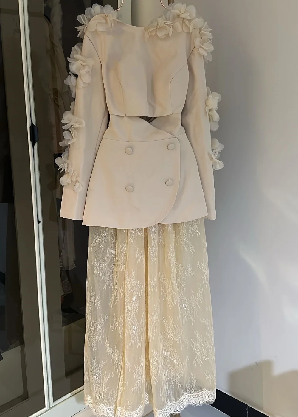 Customized High Quality Jersey Pleat Flower Button A-line O-Neck Midi Dresses Bespoke Occasion Evening Chinese Style