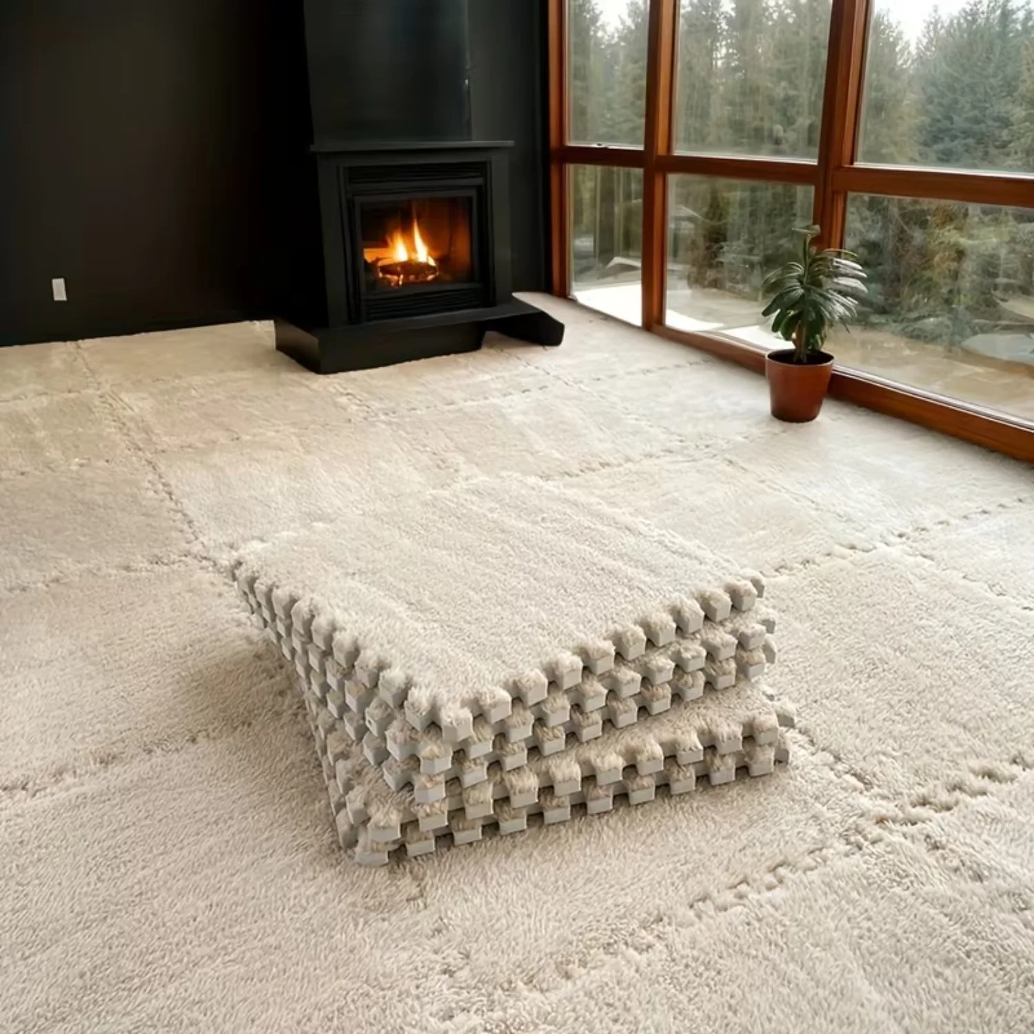 Modern Minimalist Plush Square Non-slip Floor Mat BPA-free Washable Suitable for Living Room Bedroom or Office Decor