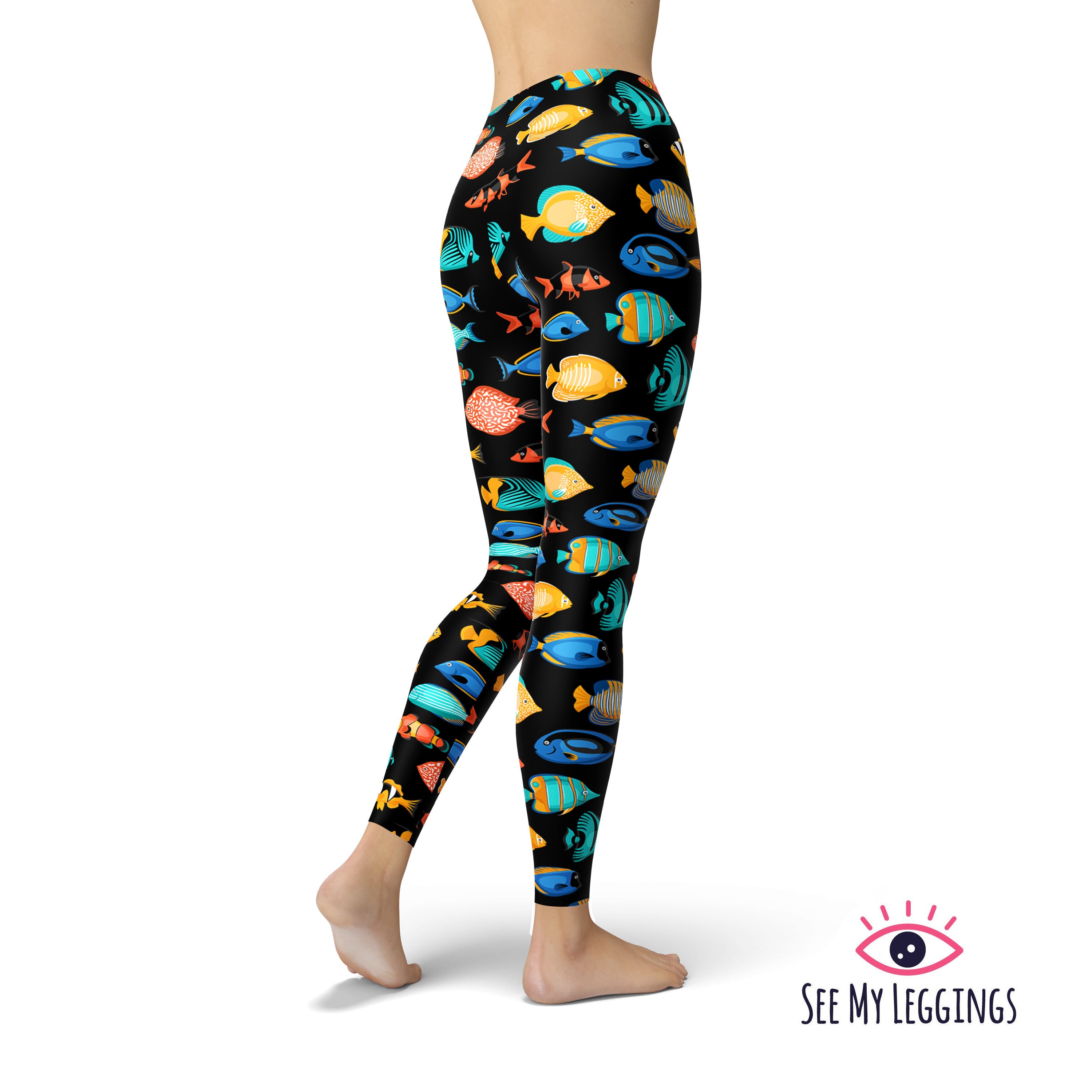 Leggings fish, Leggings marini, Leggings Sea Life, Leggings stampati, Leggings workout, Pantaloni yoga, Leggings donna, Capri, Leggings Plus Size