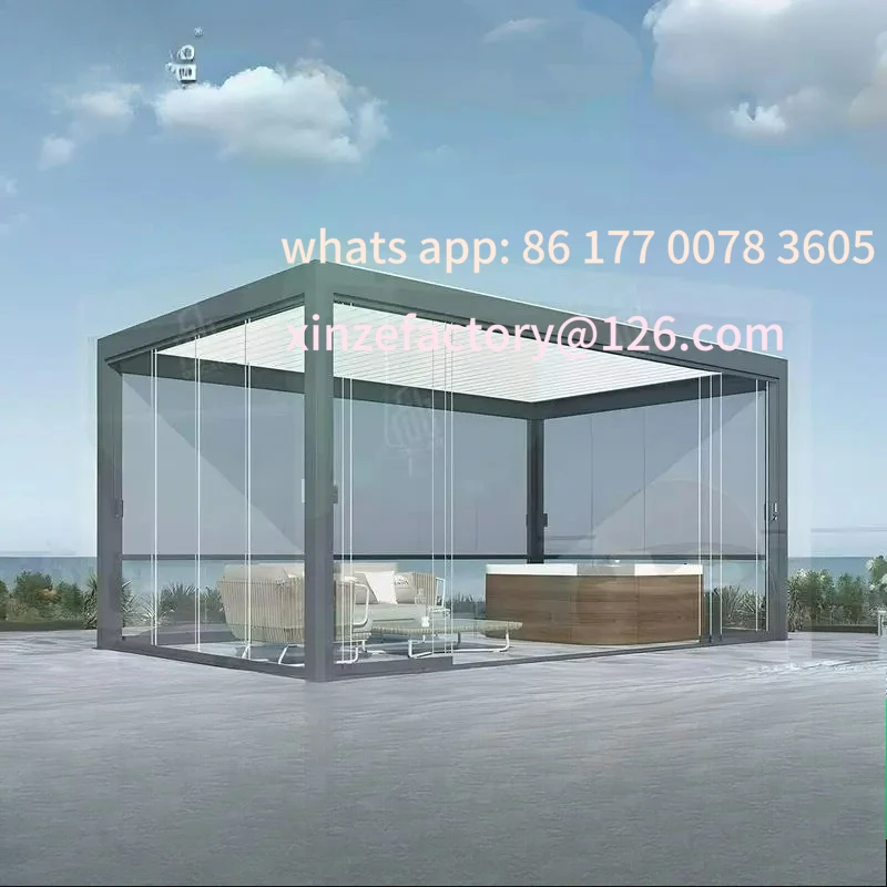 Anpassbarer, wasserdichter, moderner Pavillon mit Glastür für Gärten, Terrassen, Hinterhöfe, 5 x 4 Aluminium-Außenpavillon, einfach zu montieren Image