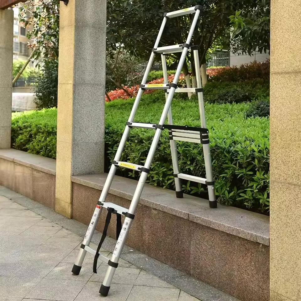 Teleskopleiter aus Edelstahl, ausziehbar, A-Form, bis zu 150 kg, platzsparend für Innen-/Außenbereich, Dachboden, Garten & Haushalt Image