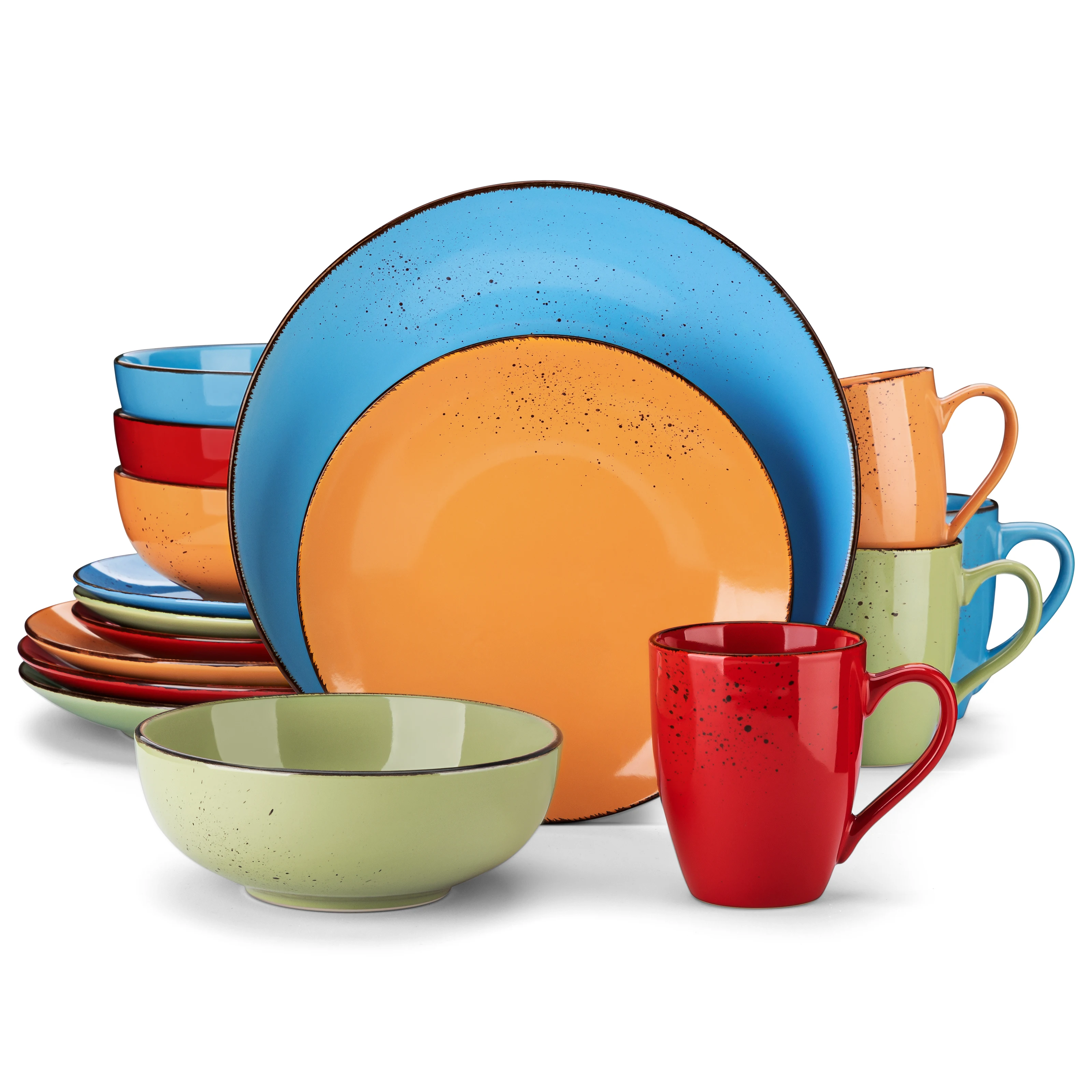 vancasso 16/32-teiliges Gemischungsfarbenes Steinzeug-Keramik-Geschirrset mit Speiseteller, Dessertteller, 800-ml-Schüssel, 380-ml-Becher-Set