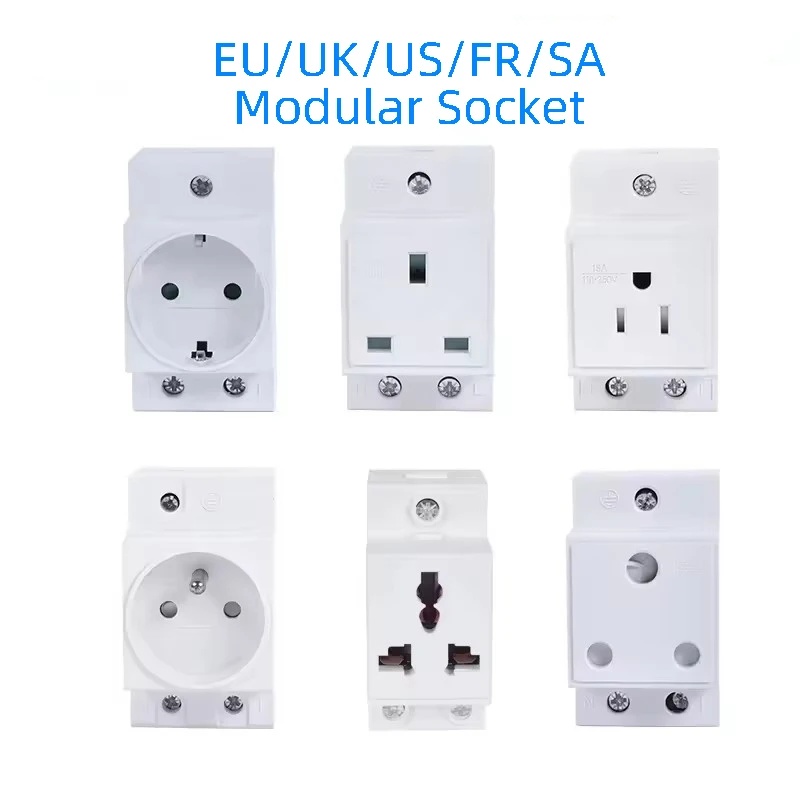 EU/FR/US/UK/IT Standard Din Rail Buchse Modular Typ AC Steckdose Stecker 16A 220V AC Stecker Grau AC30 Adapter Stecker Image
