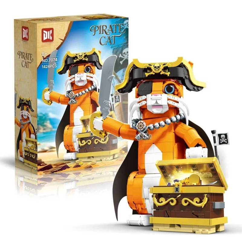 1424+ Teile Piraten-Katzen-Kapitän Baustein-Set DIY Montage-Bausteine Spielzeug Piraten-Thema Sammlerstück Modell für Kinder Erwachsene Geschenk Image