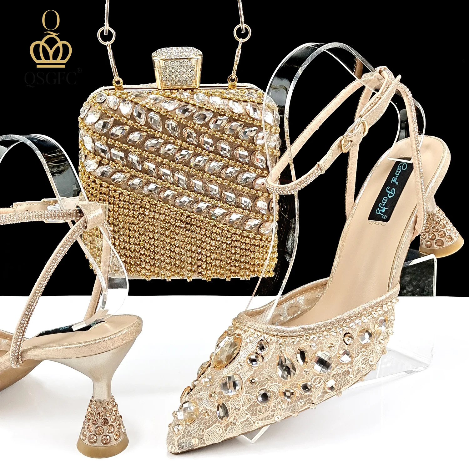 Italienisches Design Mini dreidimensionale Harttasche Quastendekoration Tasche Nigeria Elegante Schuhe und Taschenset Damenschuhe
