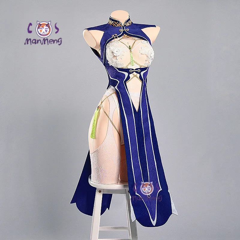 Azur Lane KMS Mainz Damen-Cosplay-Kostüm, chinesischer Stil, Cheongsam-Kleid mit Umhang, sexy Karneval, Halloween, Spieluniform Image