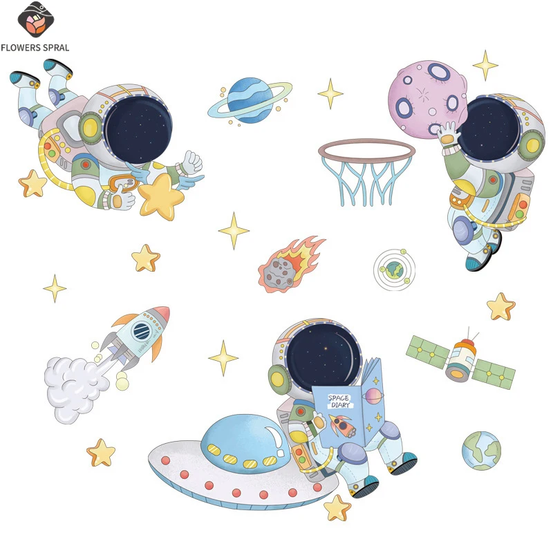 Weltraum-Astronauten-Planeten-Wandaufkleber, Kinderzimmer, Spielzimmer-Dekorationsaufkleber, Themen-Layout-Aufkleber, Wandaufkleber Image