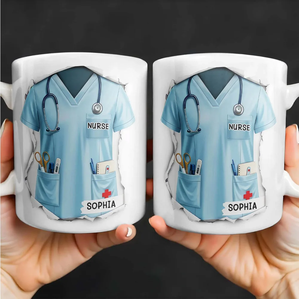 Benutzerdefinierte Keramiktasse zum Krankenschwestertagsgeschenk mit Gravur – Premium-weiße Tasse mit medizinischen Motiven Image