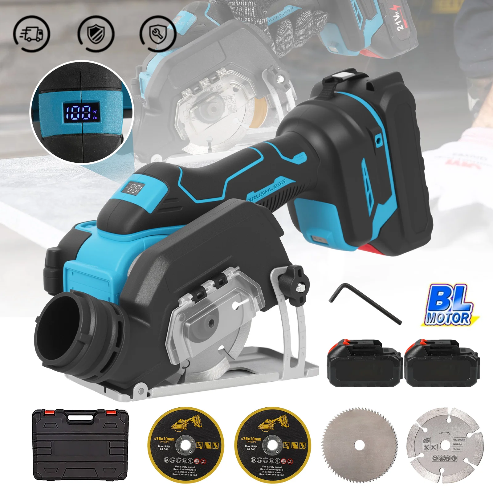 3 Zoll Bürstenlose Kabellose Mini-Elektro-Kreissäge Handgeführte Schneid- und Schleifmaschine Kompatibel mit Makita 18V Akku Professionell Image