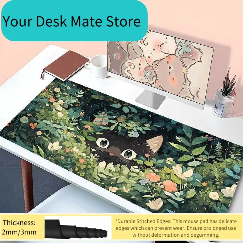 Grüne Pflanzen Mauspad Computer Blumen Katze Gaming Schreibtischunterlage Groß Anime Gamer Schrank Mauspad Laptop Kawaii Erweiterte Schreibtischunterlage