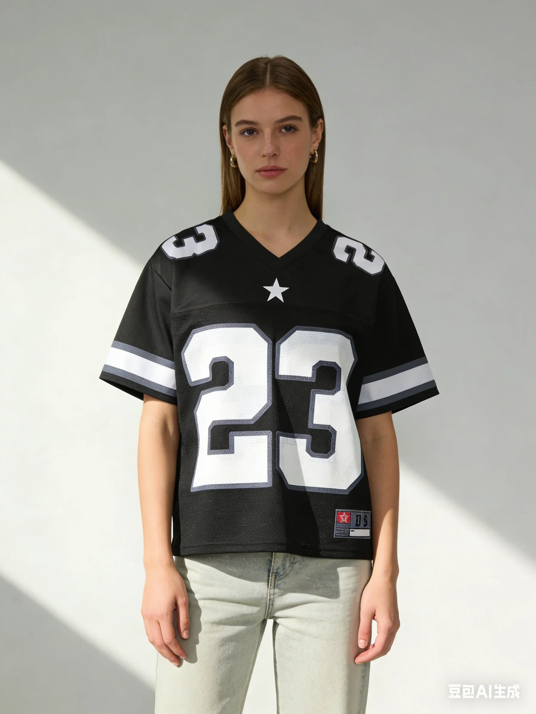 2025 neue Heiße frauen Sommer Y2K Mode Casual Shirt Straße Retro Hip Hop 23, Hemd V-ausschnitt Lose Atmungsaktiv Schnell trocknend T-Shirt