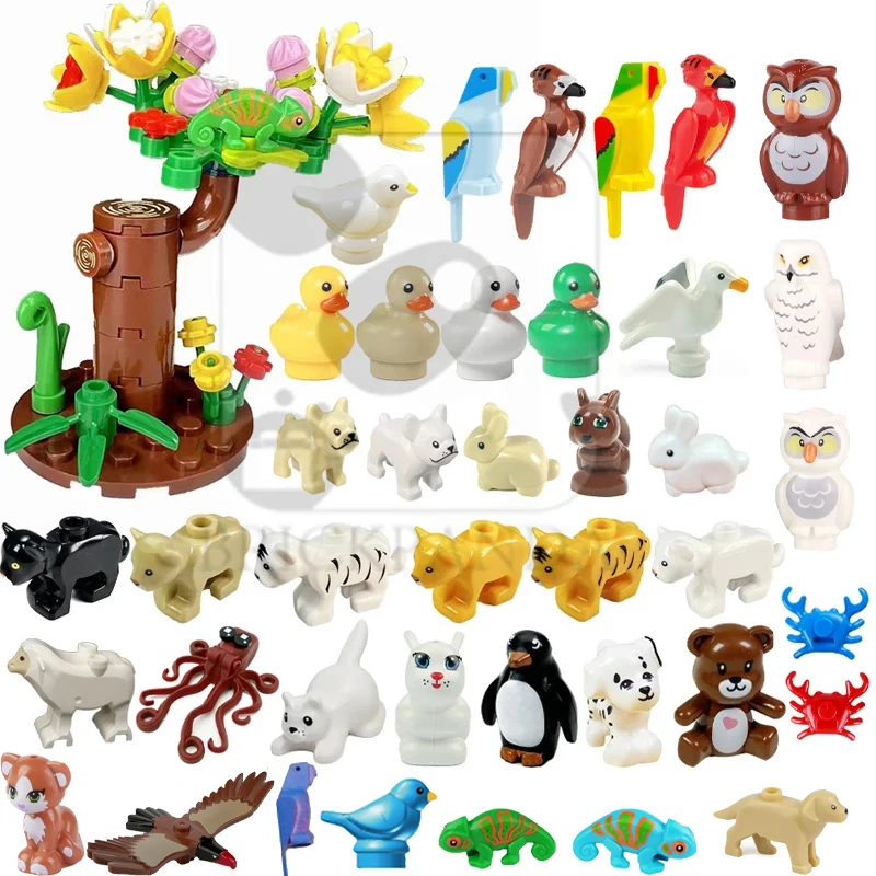 MOC Stadt Mini Niedlichen Tier Bär Schaf Ziege Huhn Hund Schwein Familie Bauernhof Bausteine Zubehör Kinder Spielzeug Weihnachten Geschenk Image