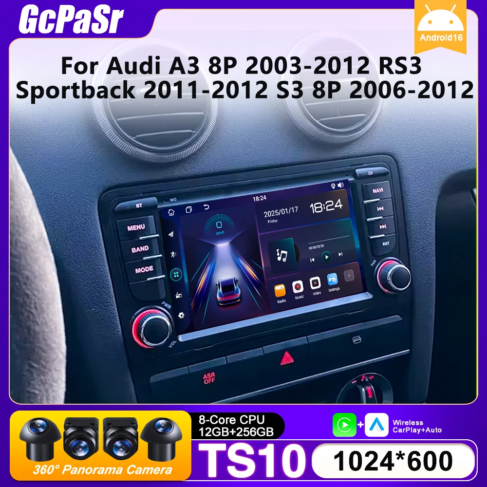 Auto Radio Carplay Für Audi A3 8P 2003-2012 RS3 Sportback 2011-2012 S3 8P 2006-2012 navigation GPS Android Auto Keine 2din Video DVD Image