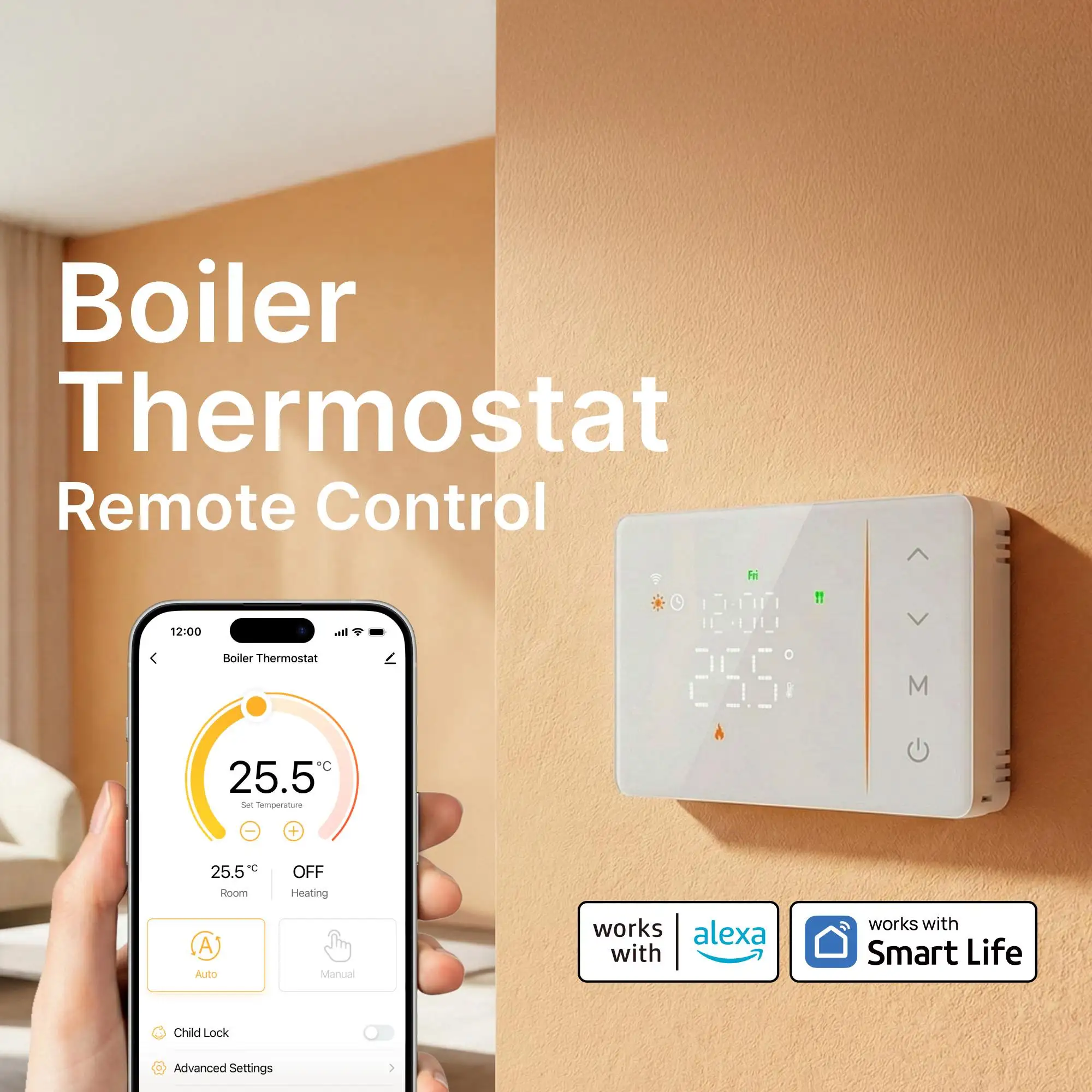 Tuya Smart Heizungs-/Kühlungsthermostat für Gasheizkessel Smart Home Batteriebetriebener Thermoregler Tägliche Programmiersteuerung Alexa Image