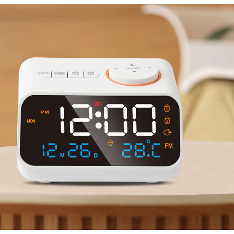 Alarm Clock Radio for Bedrooms Clock Radio with AM/FM Dual Alarm with Voice Control Temperature and Humidity Conversion USB Charger Sleep Timer Digital Clock Radio